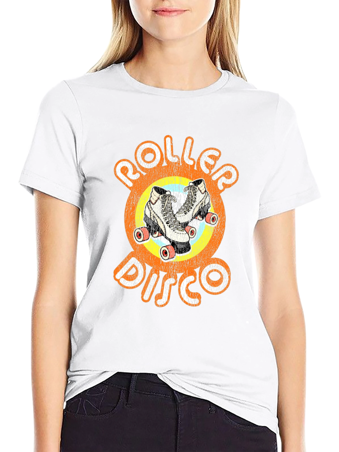 Black Retro Roller Disco T-Shirt - Vintage Skate Design view 9