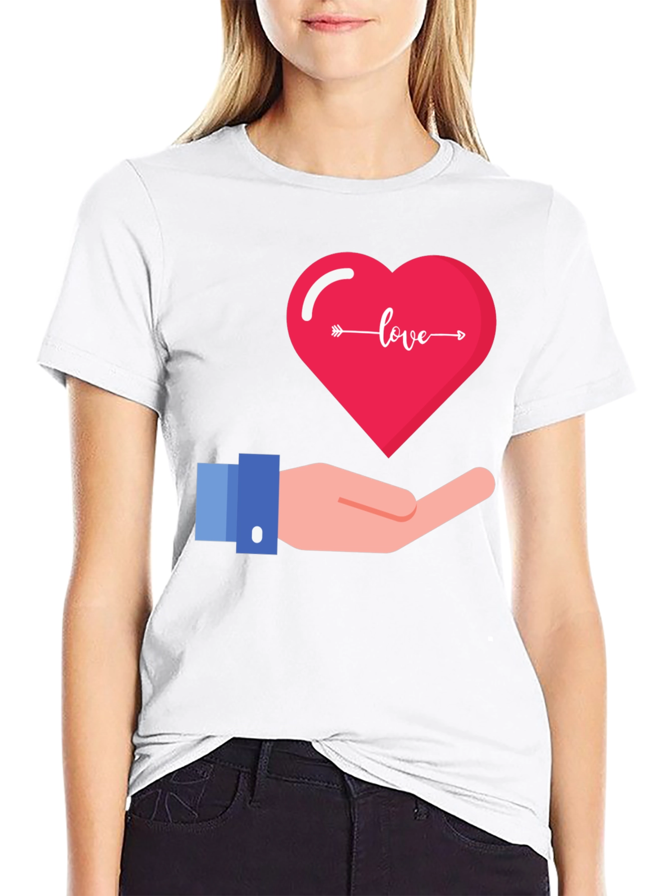 Black Love Heart in Hand Graphic T-Shirt - Stylish Valentine's Day Tee view 9