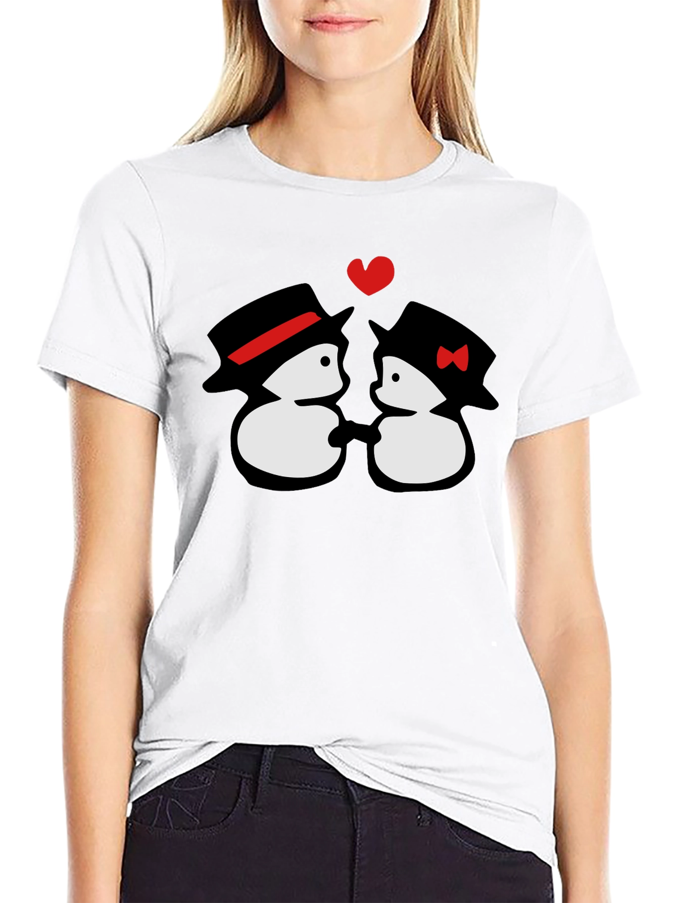 Black Penguin Love T-Shirt - Cute Cartoon Couple Tee view 9