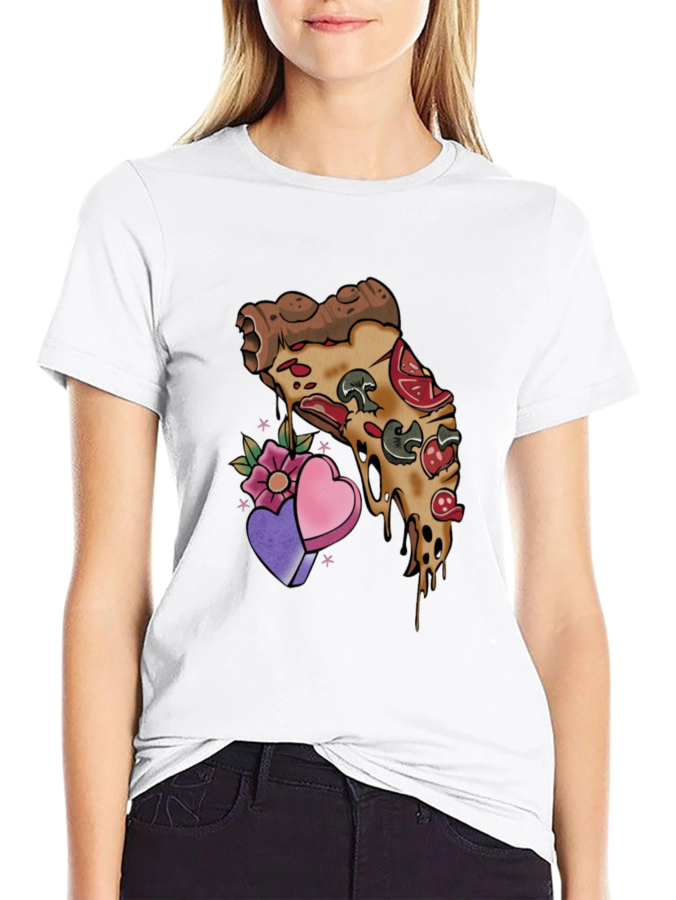 Black Pizza Love T-Shirt - Foodie Valentine's Tee view 9