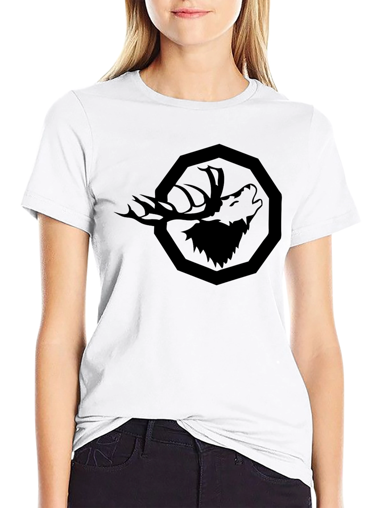 Black Men's Black Graphic Tee - Stag Design view 9