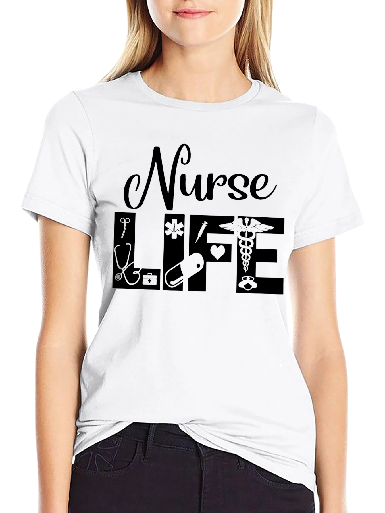 Black Nurse Life Graphic T-Shirt - Black Crew Neck view 9