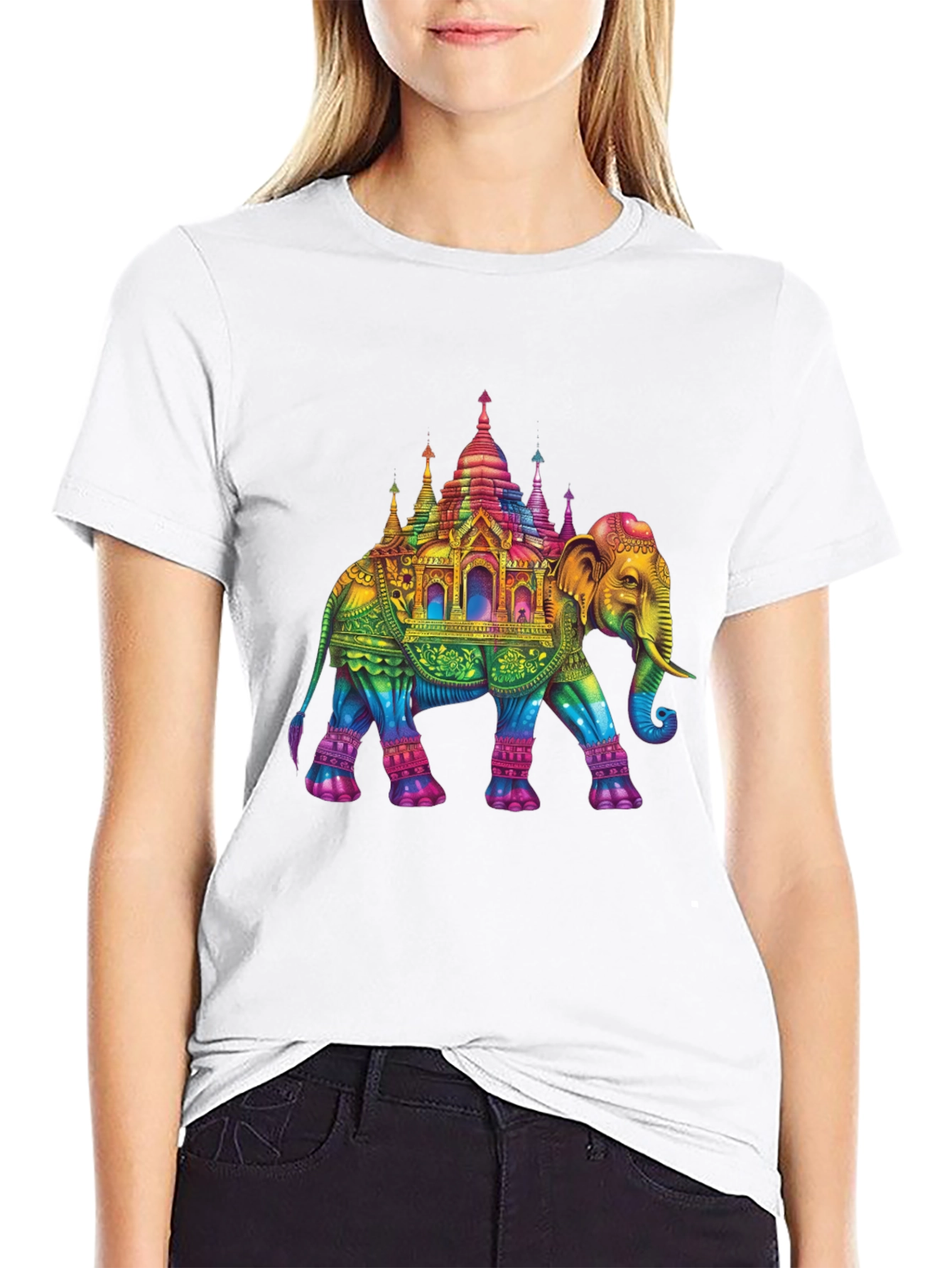 Black Rainbow Elephant Pagoda T-Shirt view 9