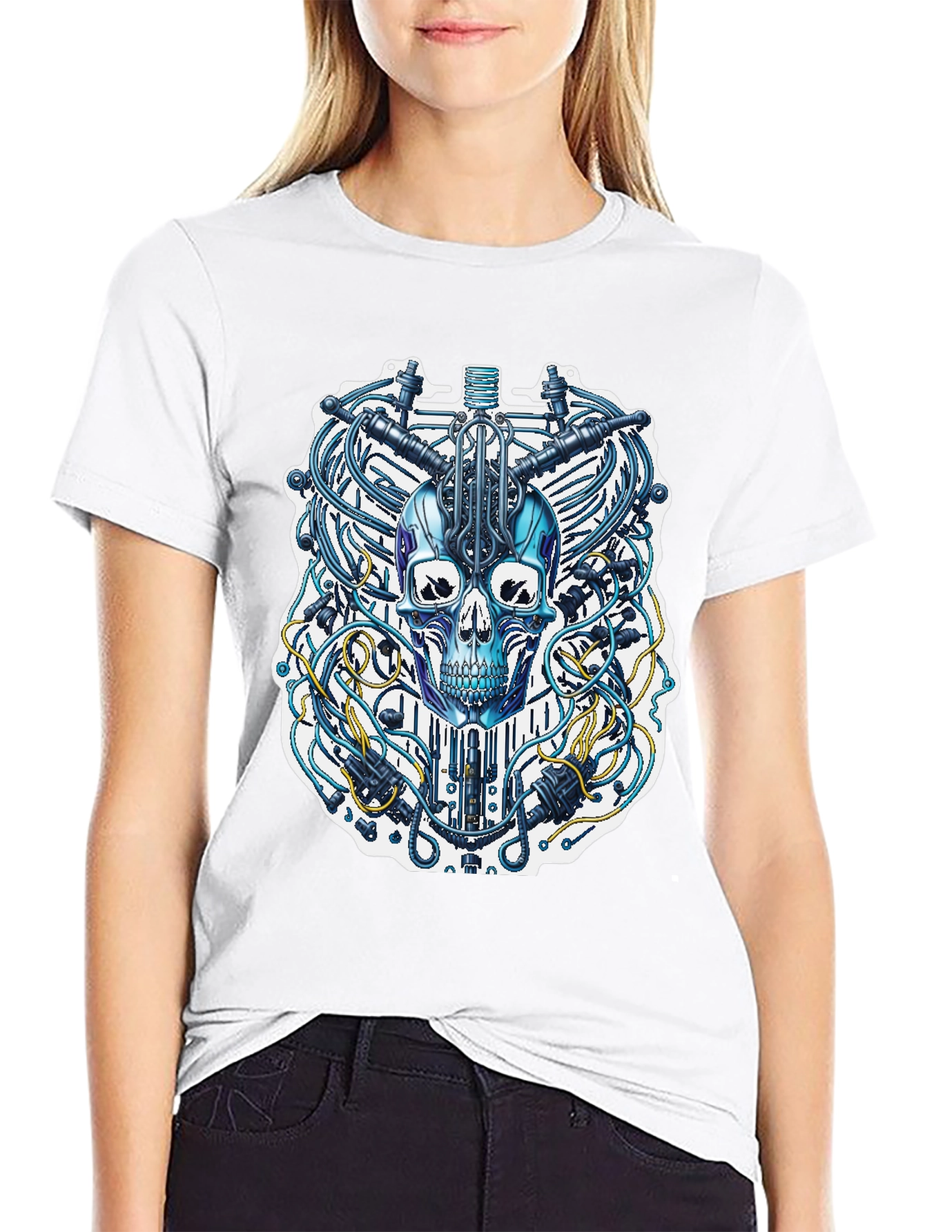 Black Cyberpunk Skull T-Shirt - Unique Design view 9