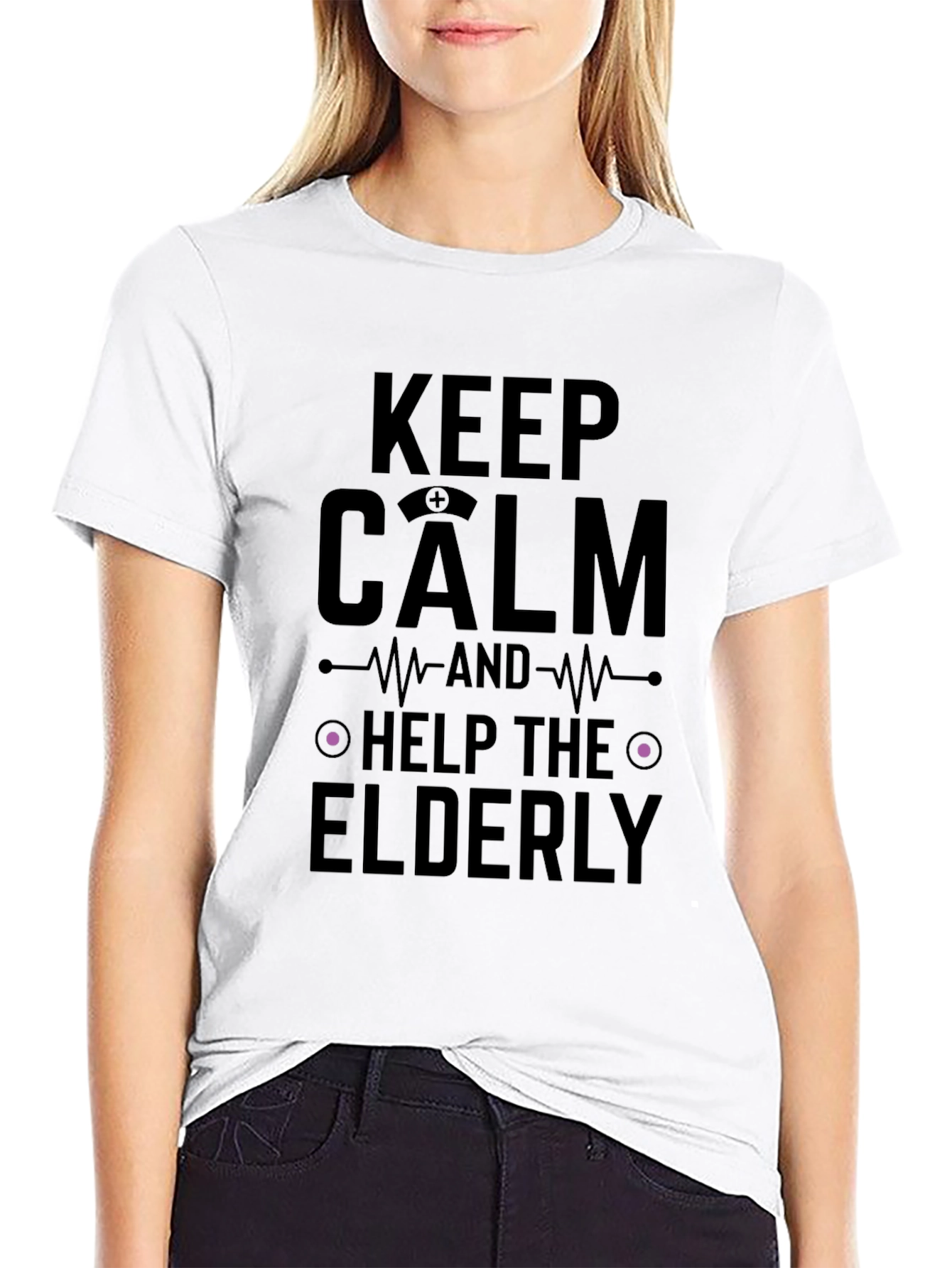 Black Keep Calm Help Elderly Black Graphic Tee view 9