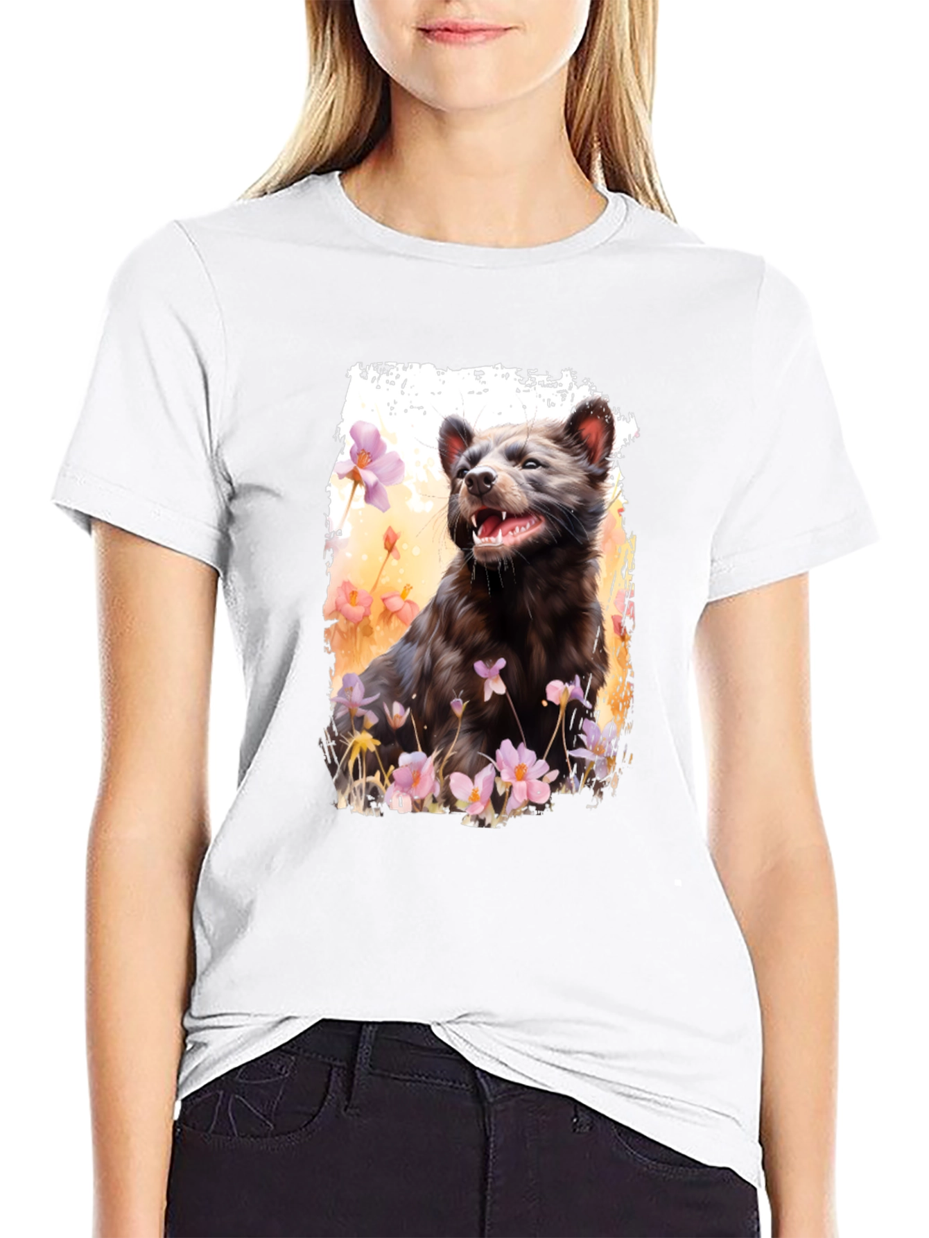 Black Tasmanian Devil Floral Print T-Shirt view 9