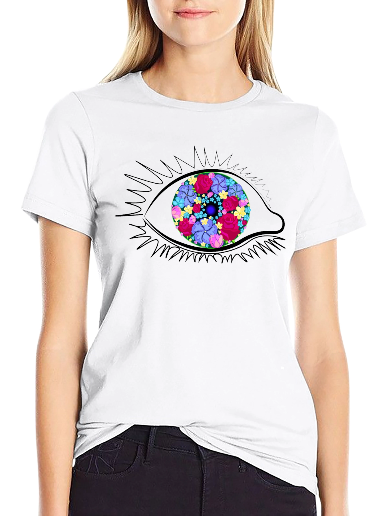 Black Floral Eye Graphic Tee - Stylish Black T-Shirt view 9