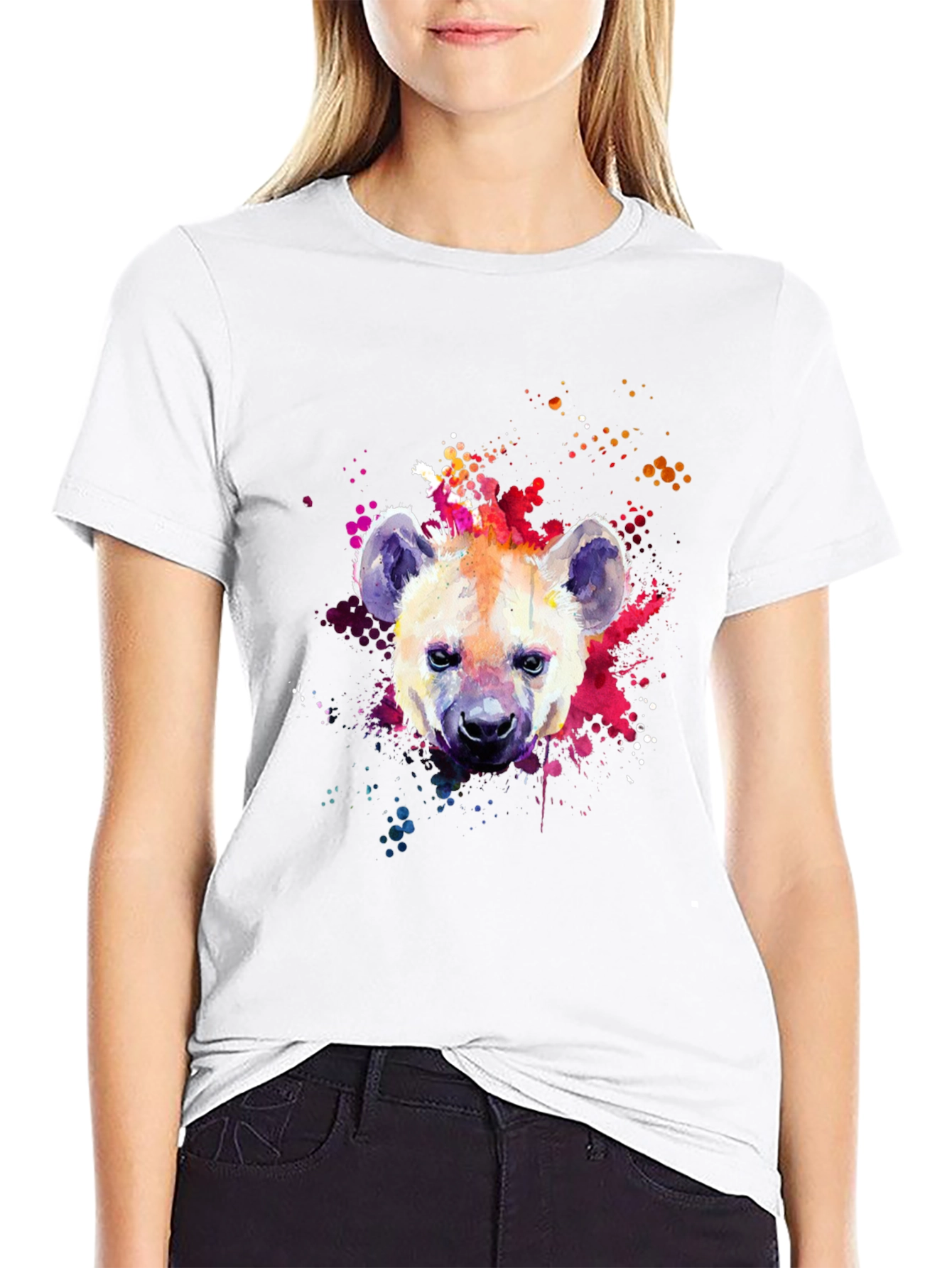 Black Hyena Watercolor Graphic Print Black T-Shirt view 9