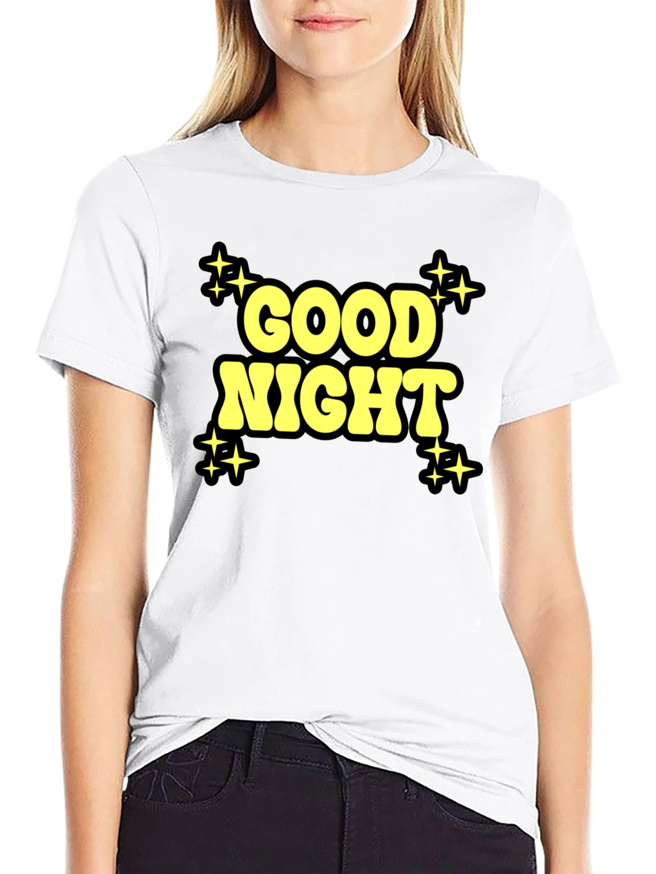 Black Good Night Graphic Print Black T-Shirt view 9