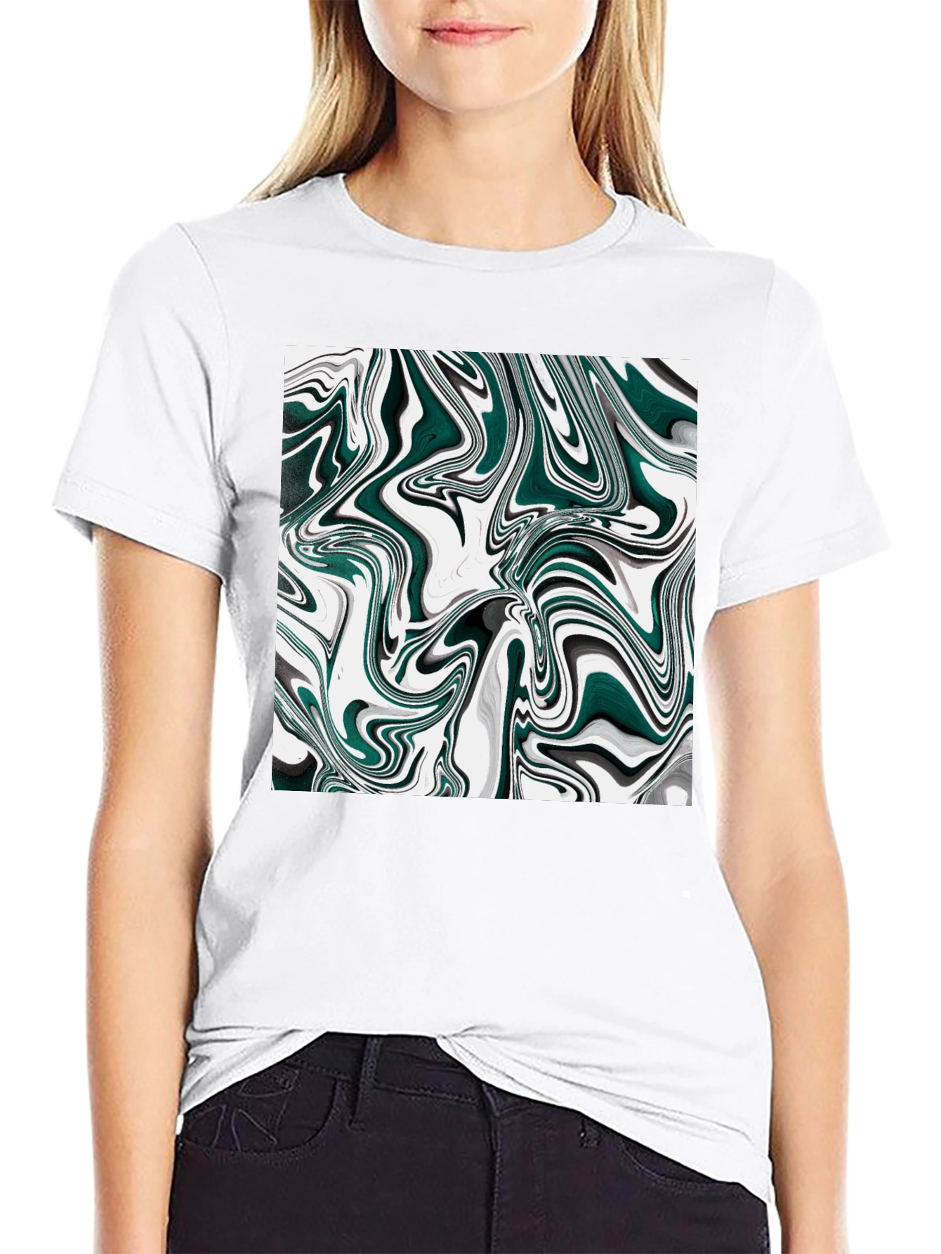 Black Abstract Swirl Graphic T-Shirt - Modern Art Tee view 9