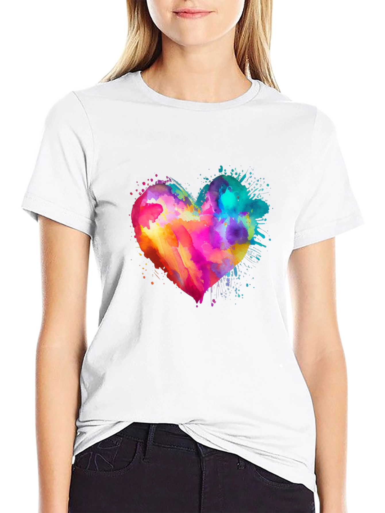 Black Watercolor Heart Graphic Tee - Soft Cotton Blend view 9