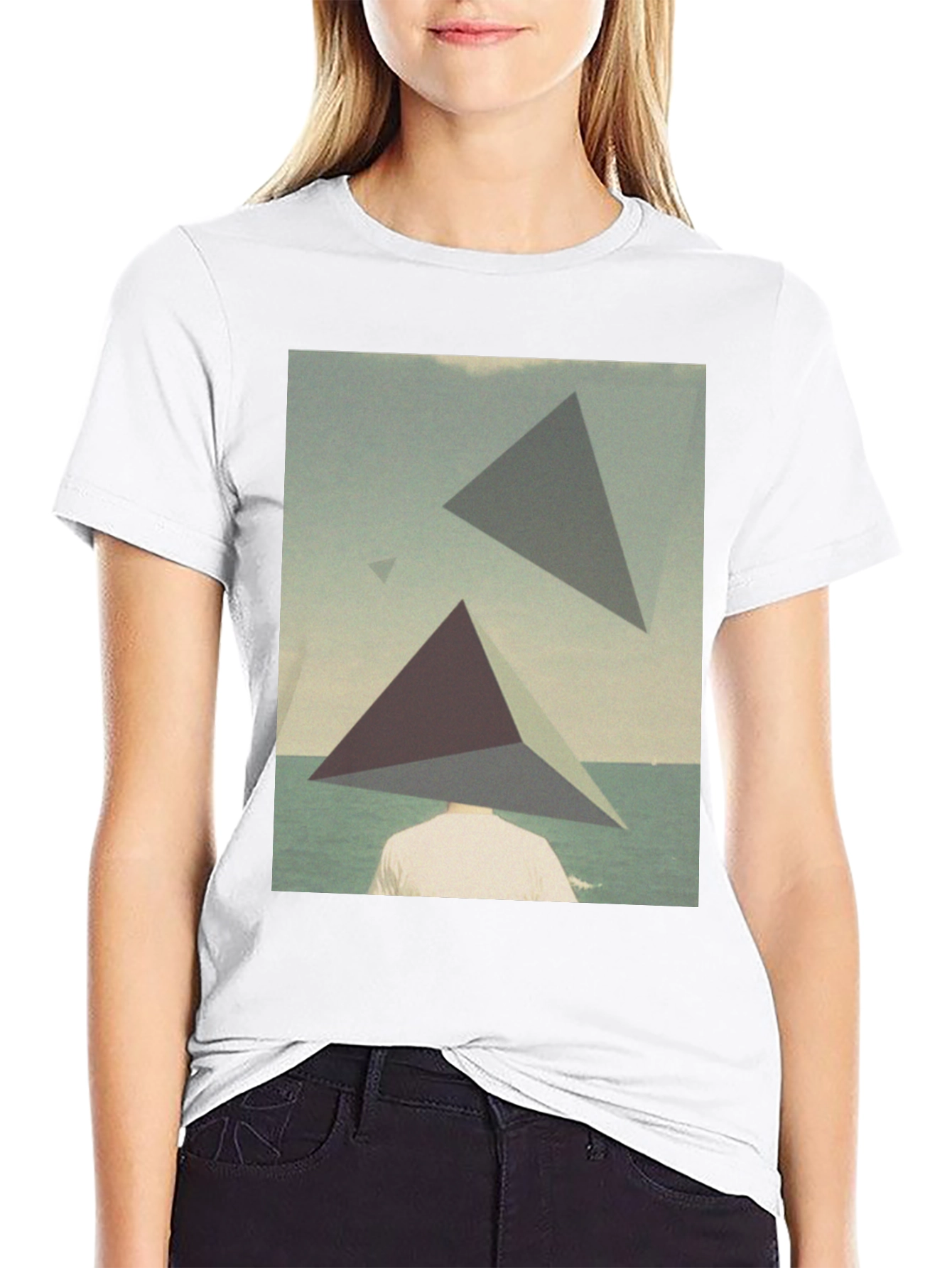 Black Abstract Triangle Graphic Tee - Men's Black T-Shirt view 9