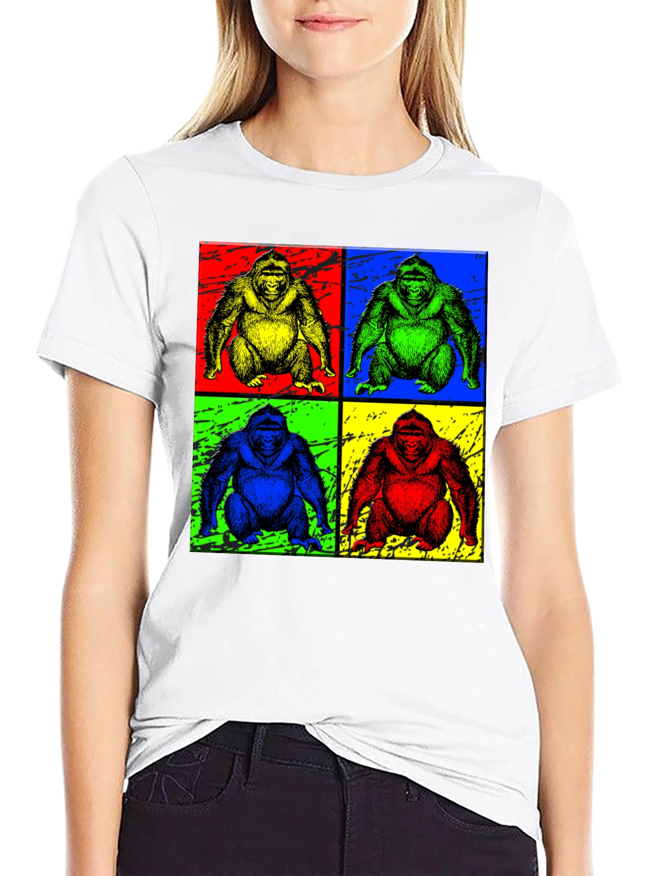 Black Pop Art Gorilla Graphic Tee - Colorful T-Shirt view 9