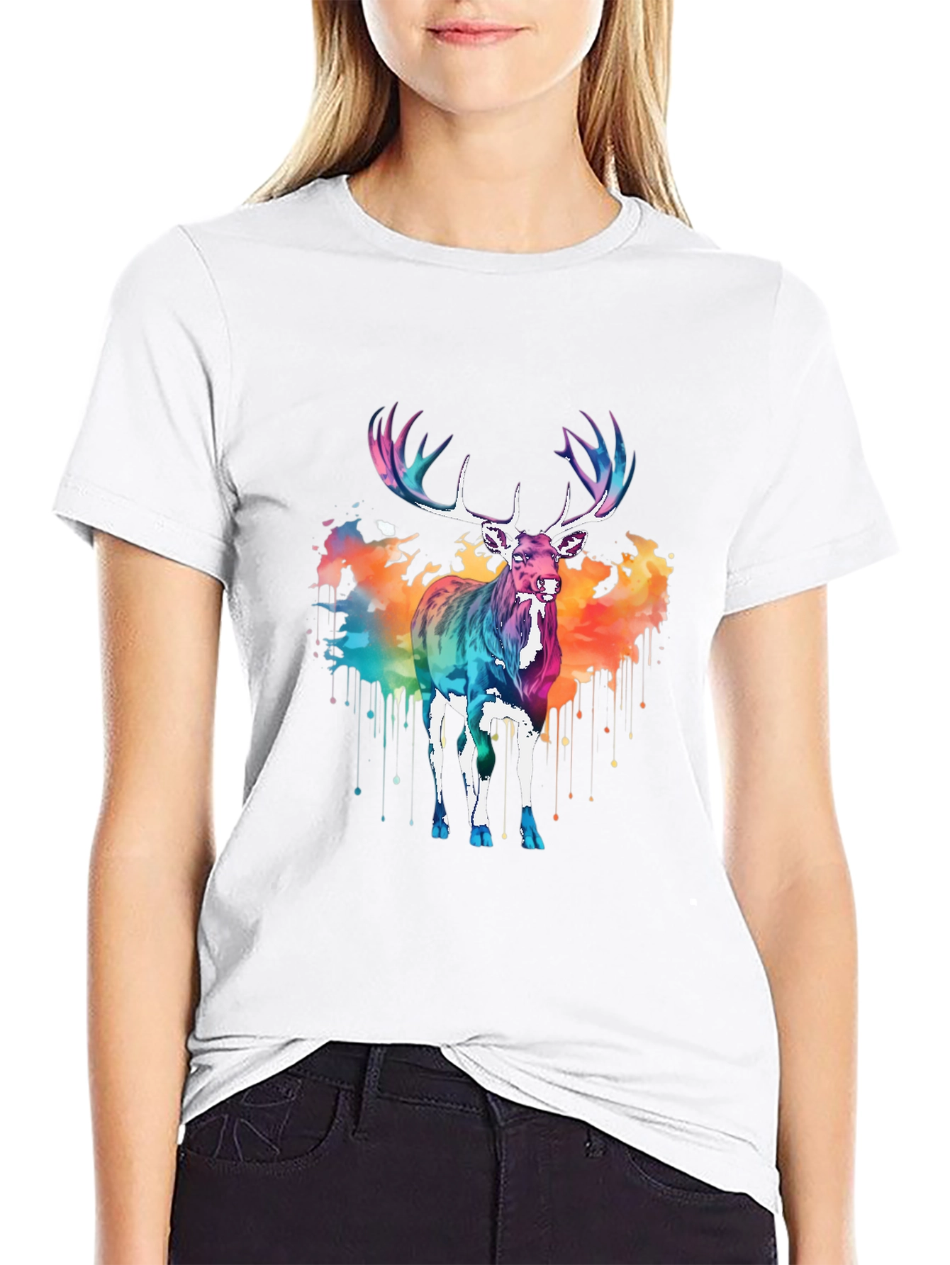 Colorful Deer Graphic Tee - Men's Black T-Shirt - 9
