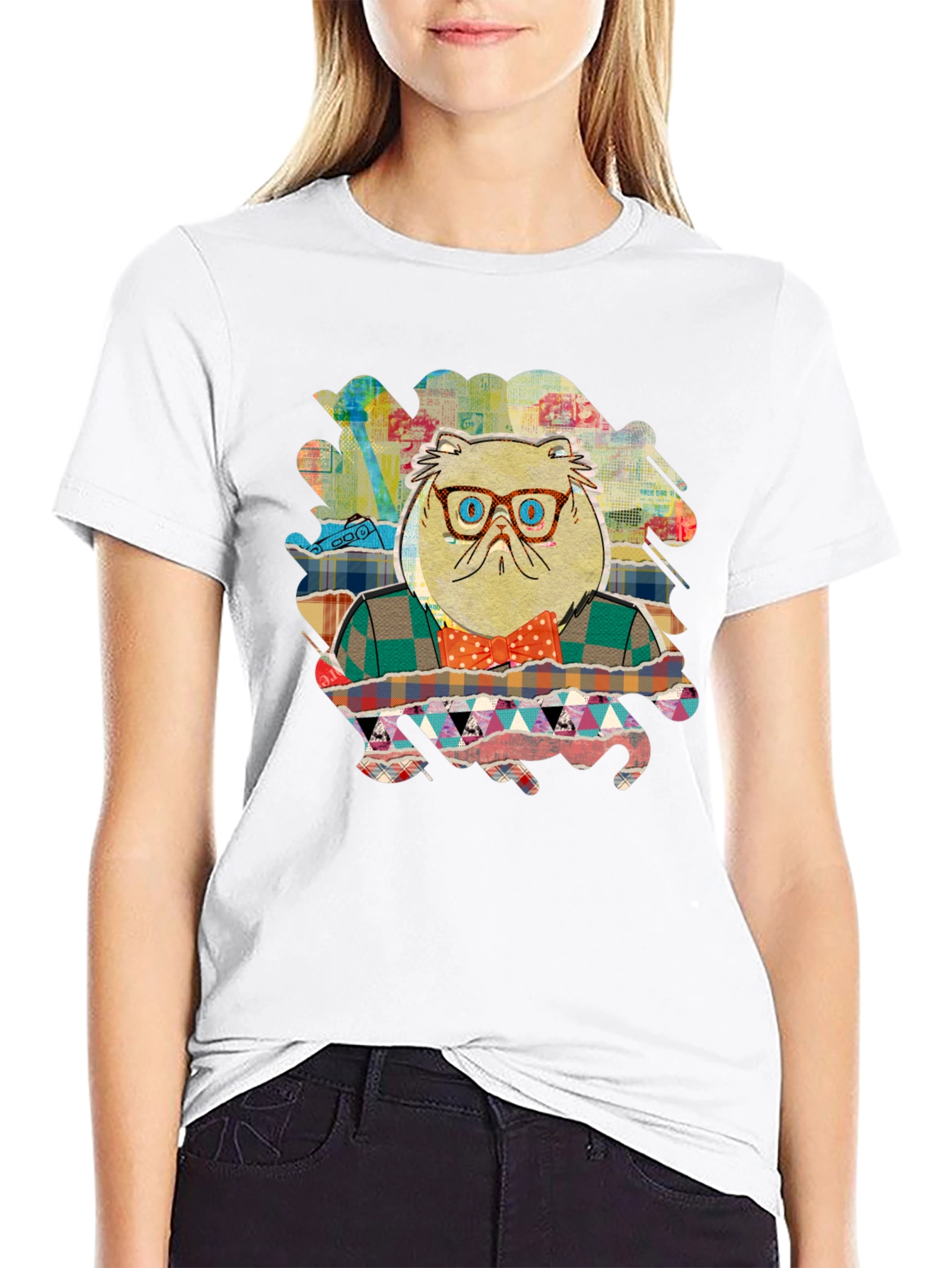Black Cat with Glasses Graphic T-Shirt view 9