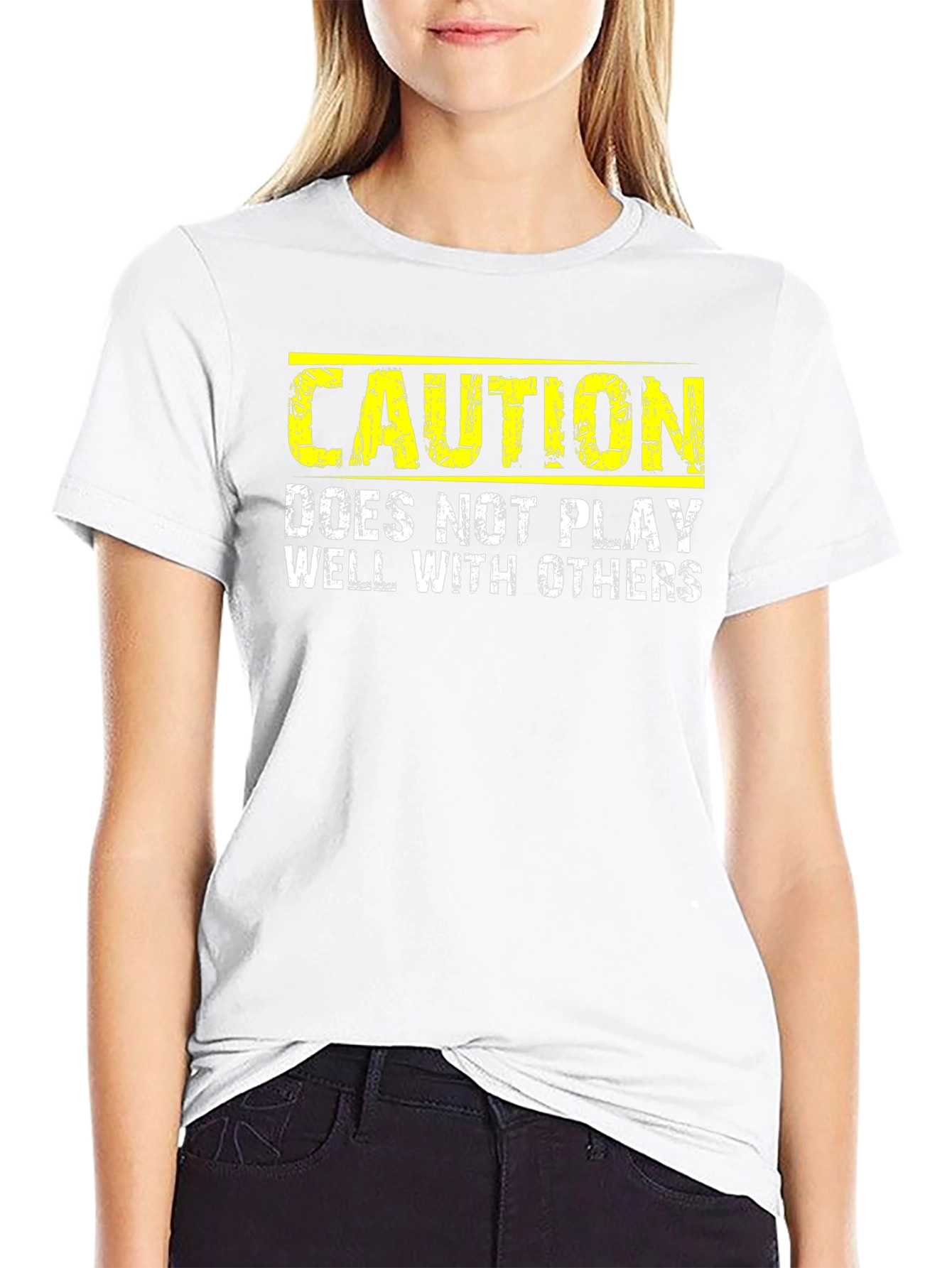 Black Caution: Does Not Play Well With Others - Novelty T-Shirt view 9