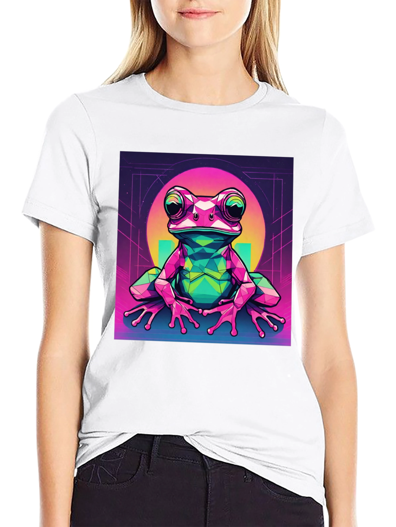 Black Geometric Frog Graphic Tee - Cool Polygon Design view 9