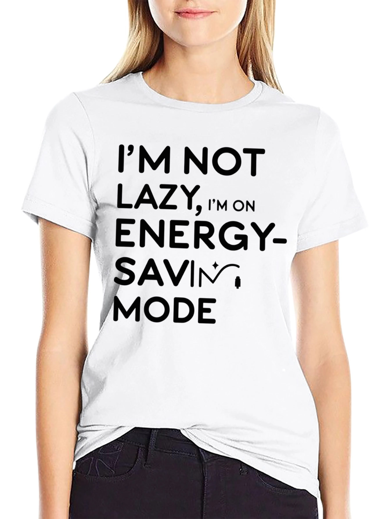 Black Funny I'm Not Lazy Energy Saving Mode Black T-Shirt view 9