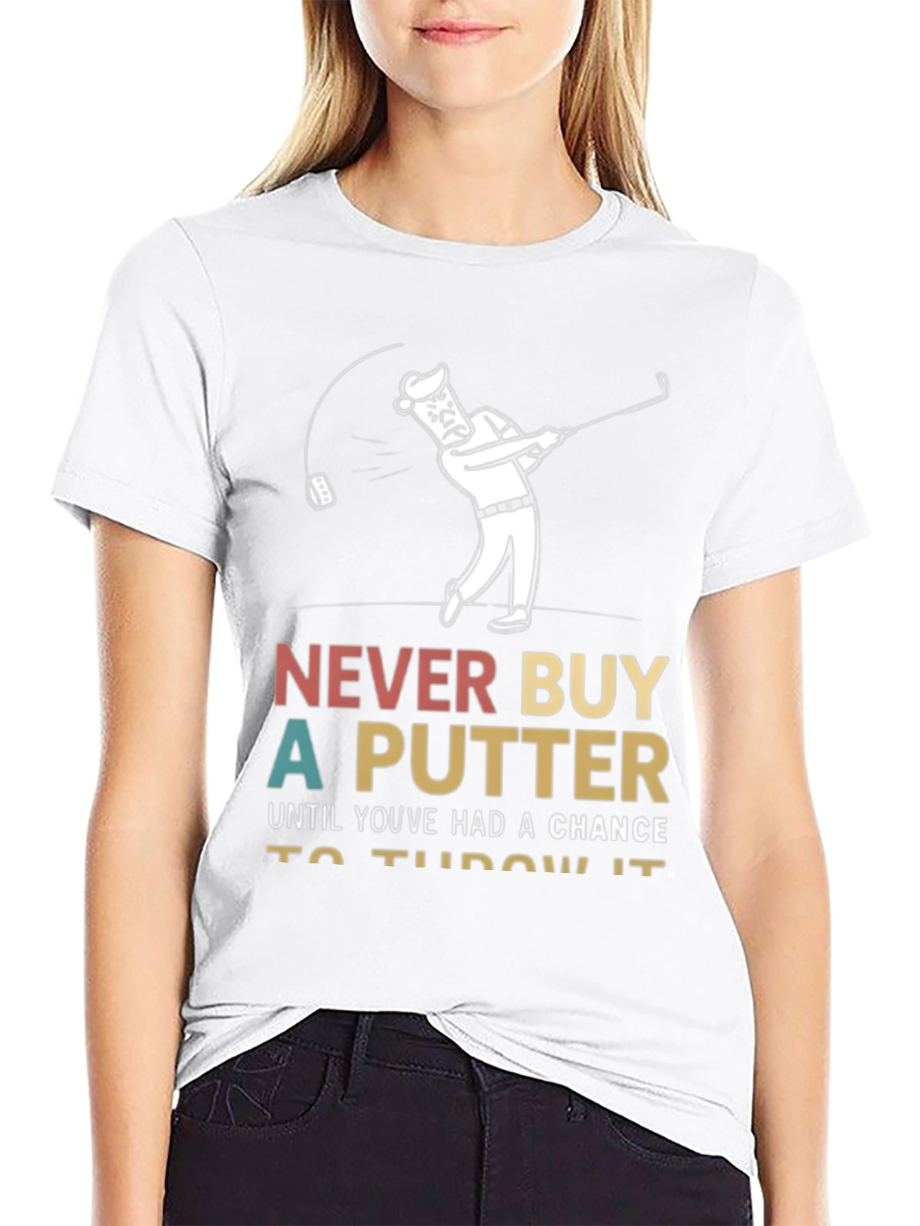 Black Funny Golf T-Shirt - Never Buy a Putter view 9