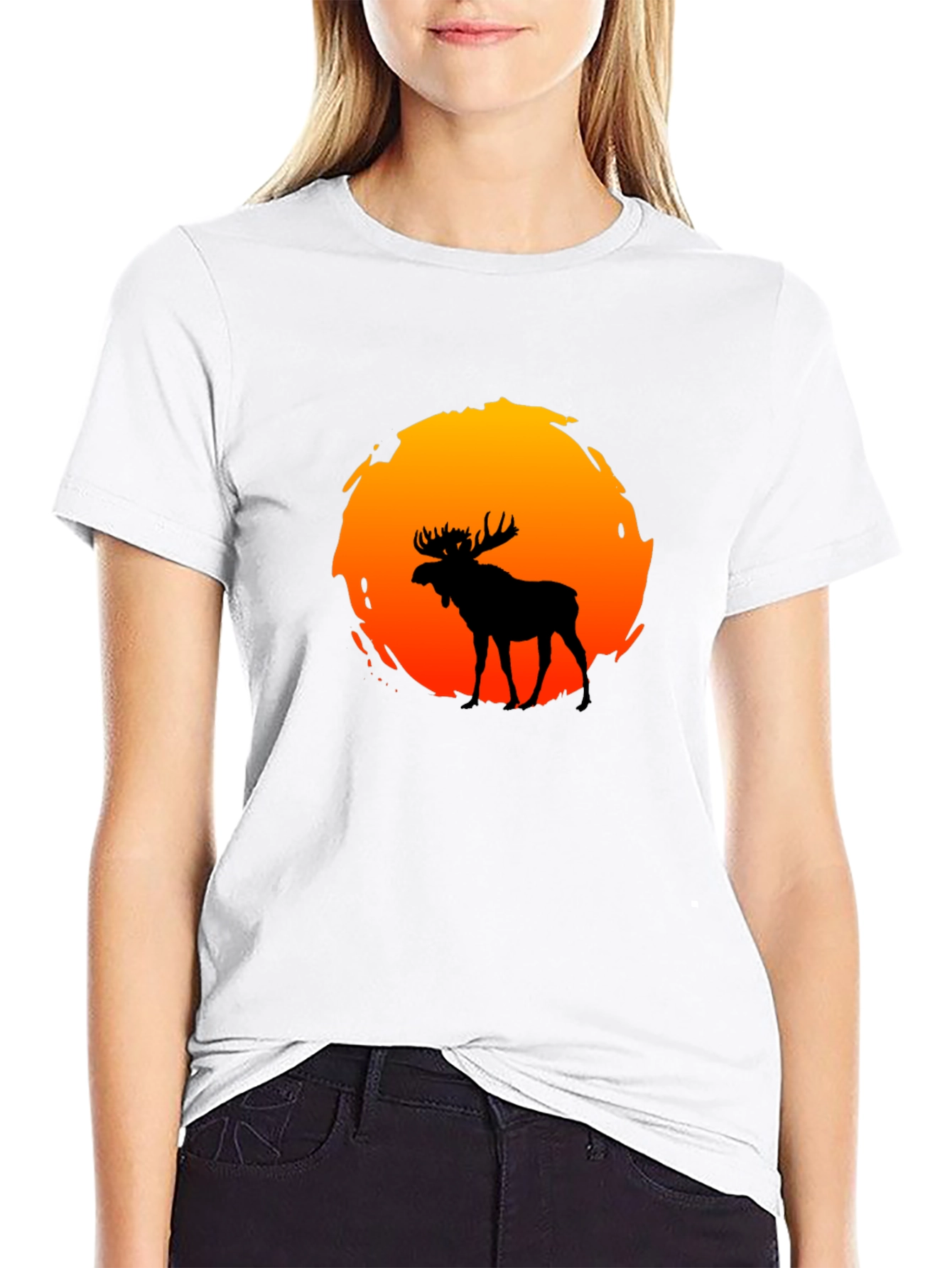 Black Moose Silhouette Sunset Graphic T-Shirt view 9