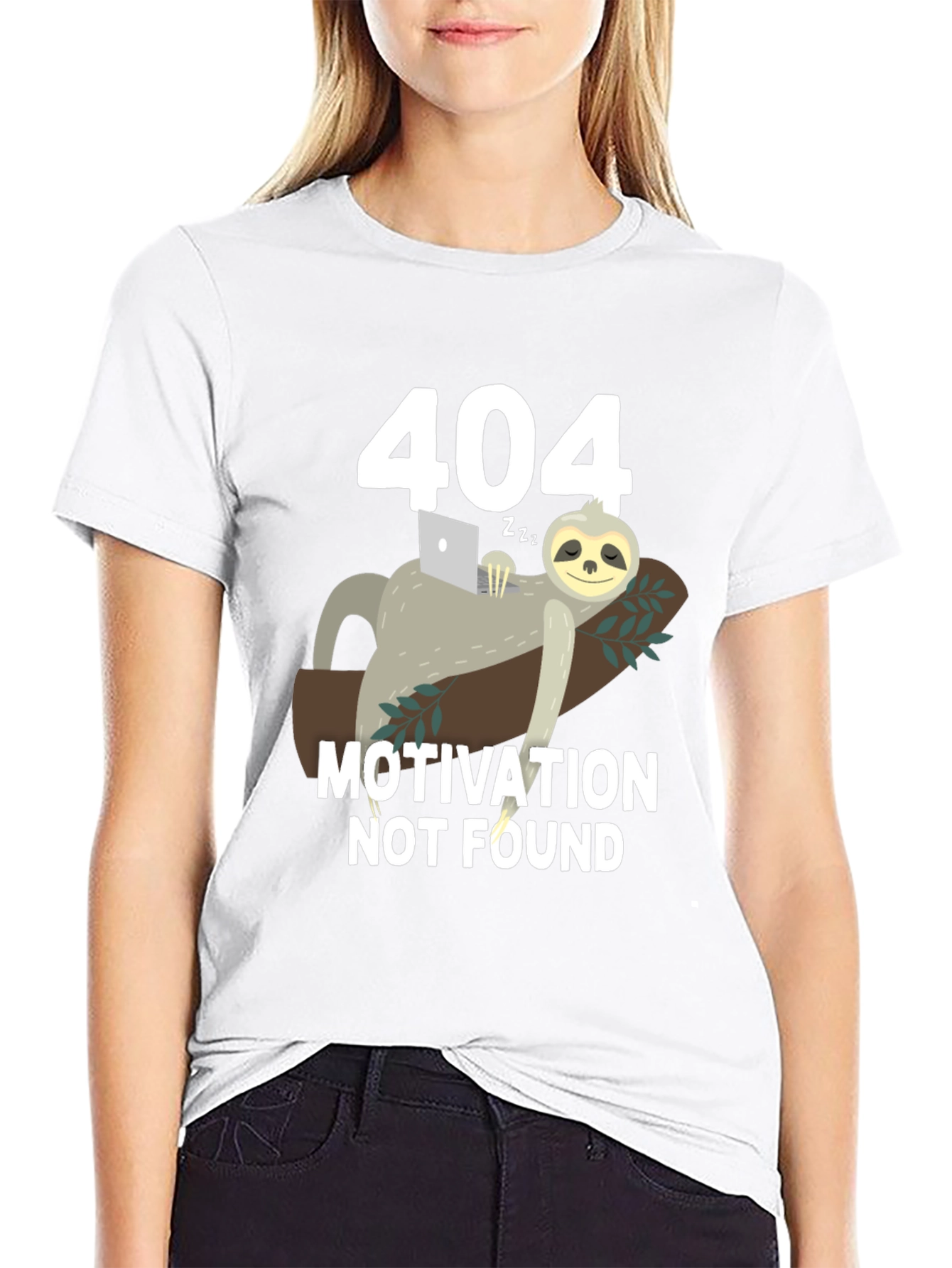 Black 404 Motivation Not Found Sloth Graphic T-Shirt view 9
