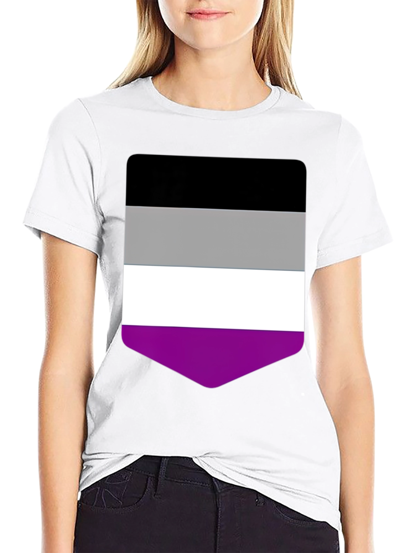 Black Asexual Pride Flag T-Shirt - Black Crew Neck Tee view 9
