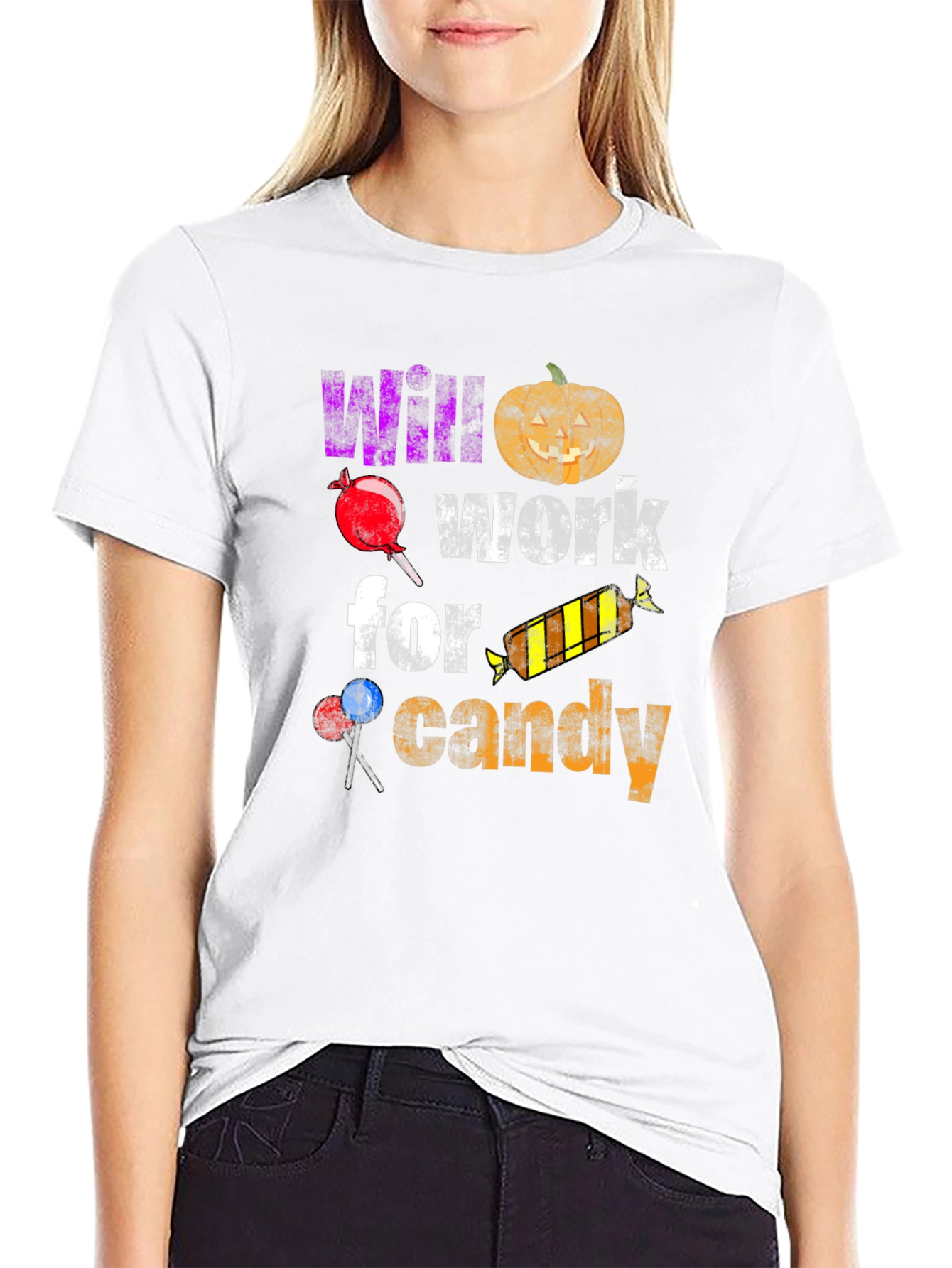 Black Halloween T-Shirt - Will Work For Candy view 9