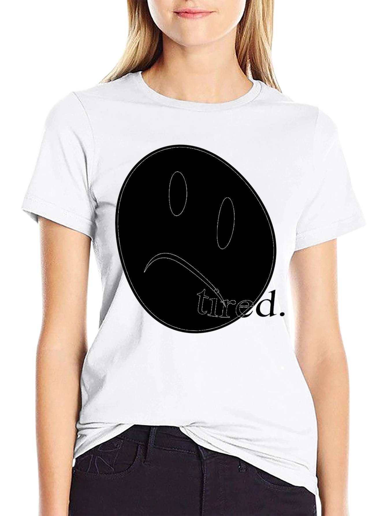 Black Sad Face Tired Graphic Black T-Shirt view 9
