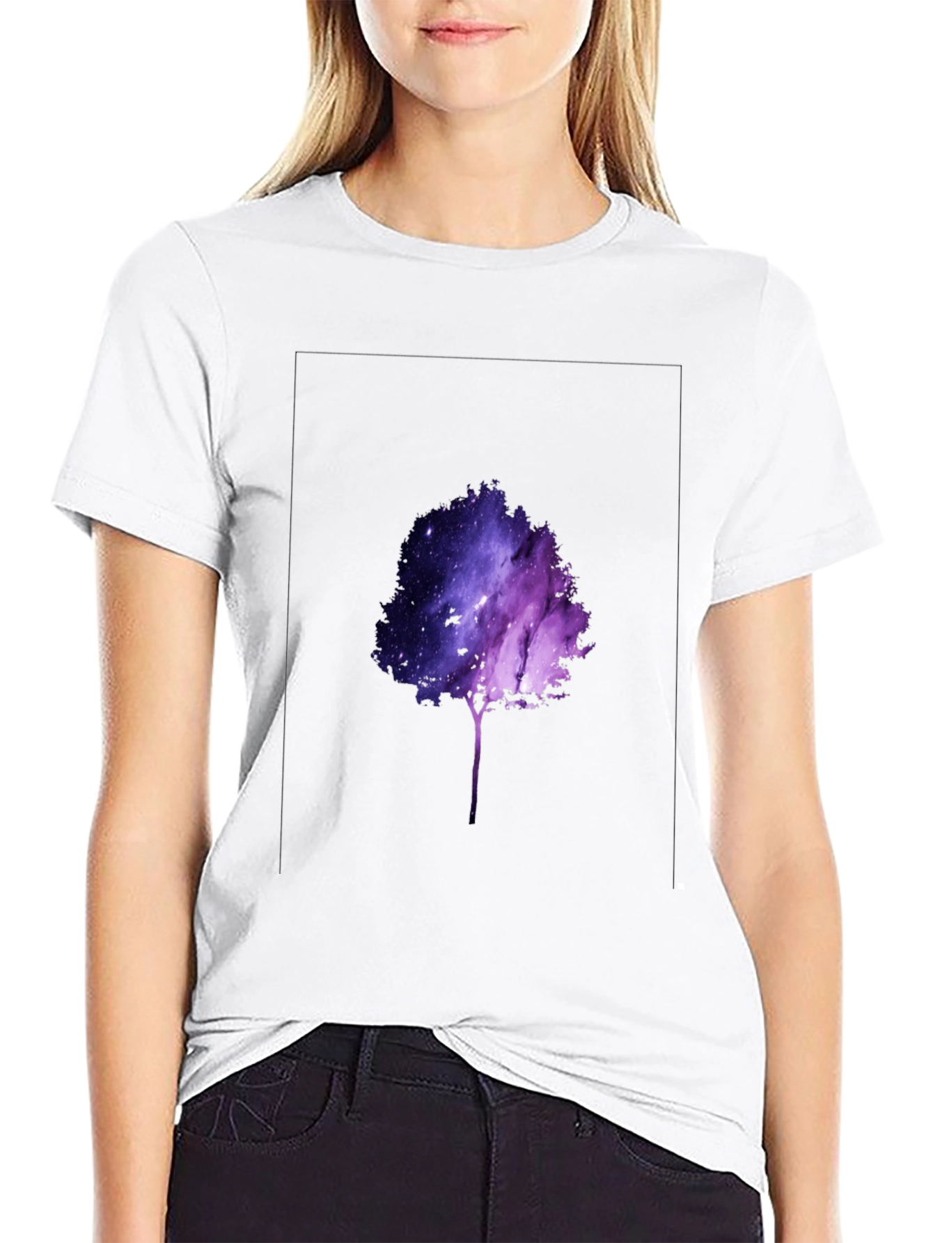 Black Galaxy Tree Graphic Black T-Shirt view 9