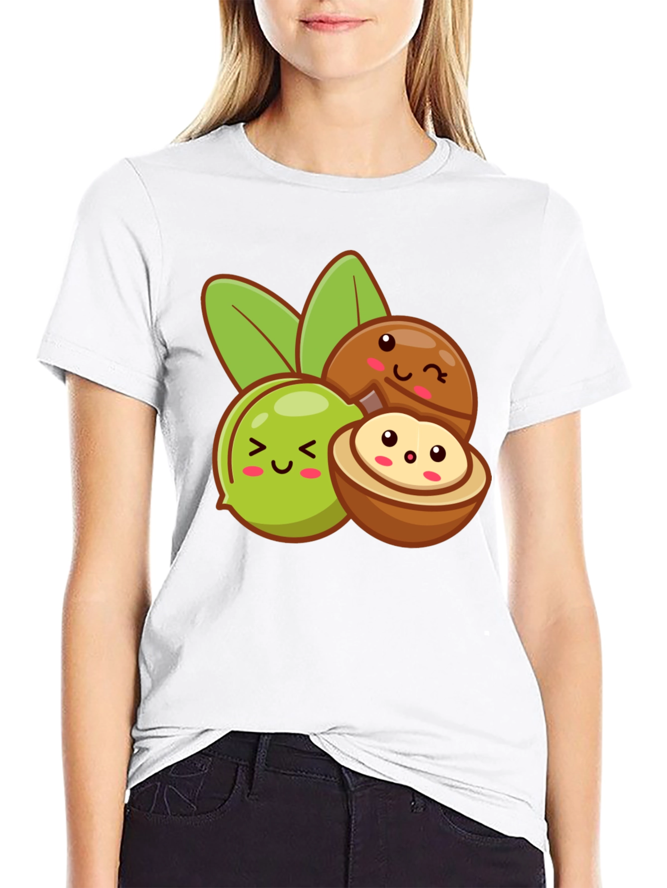 Black Cute Kawaii Macadamia Nut T-Shirt view 9