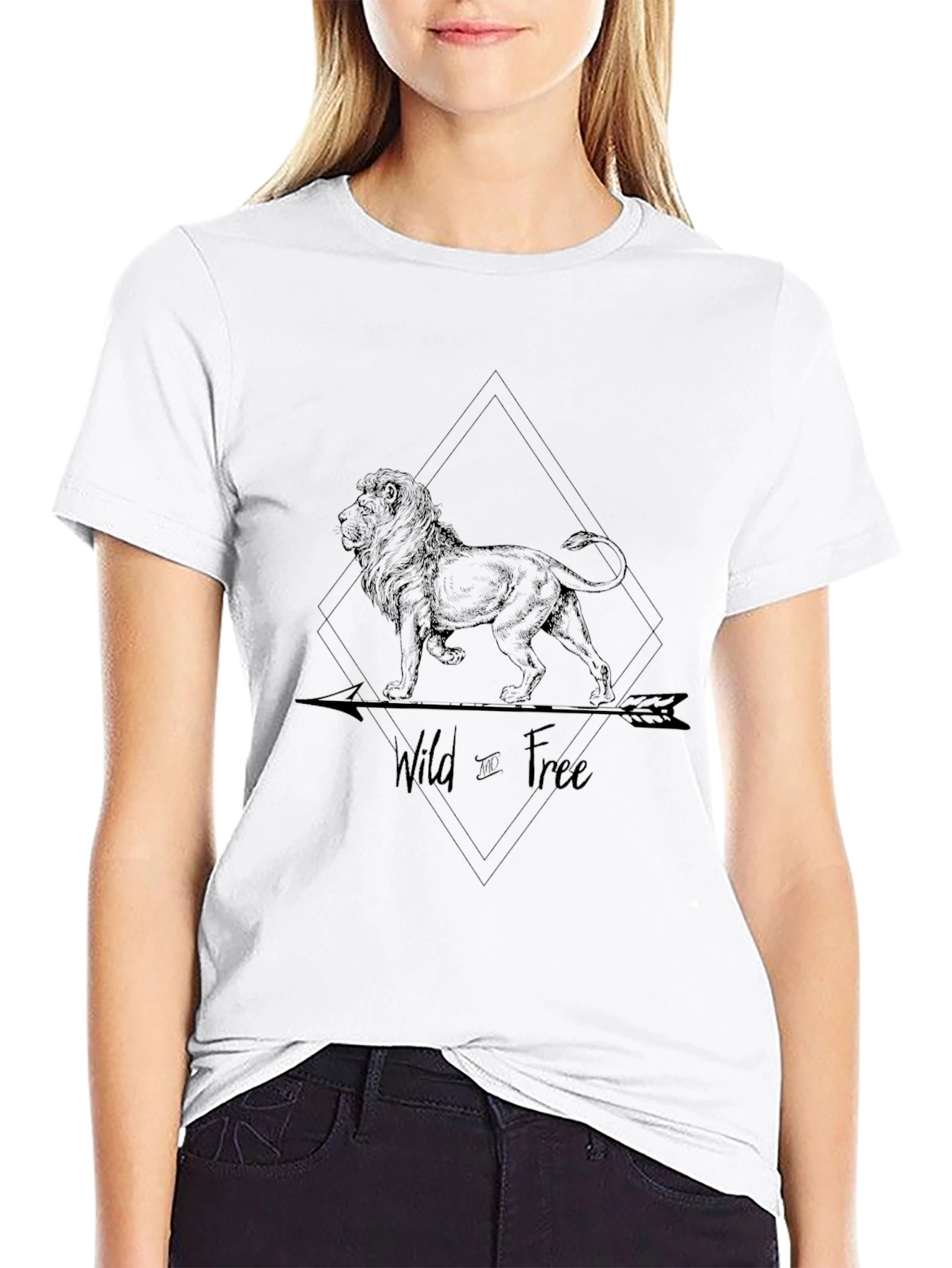 Black Wild & Free Lion Graphic Black T-Shirt view 9