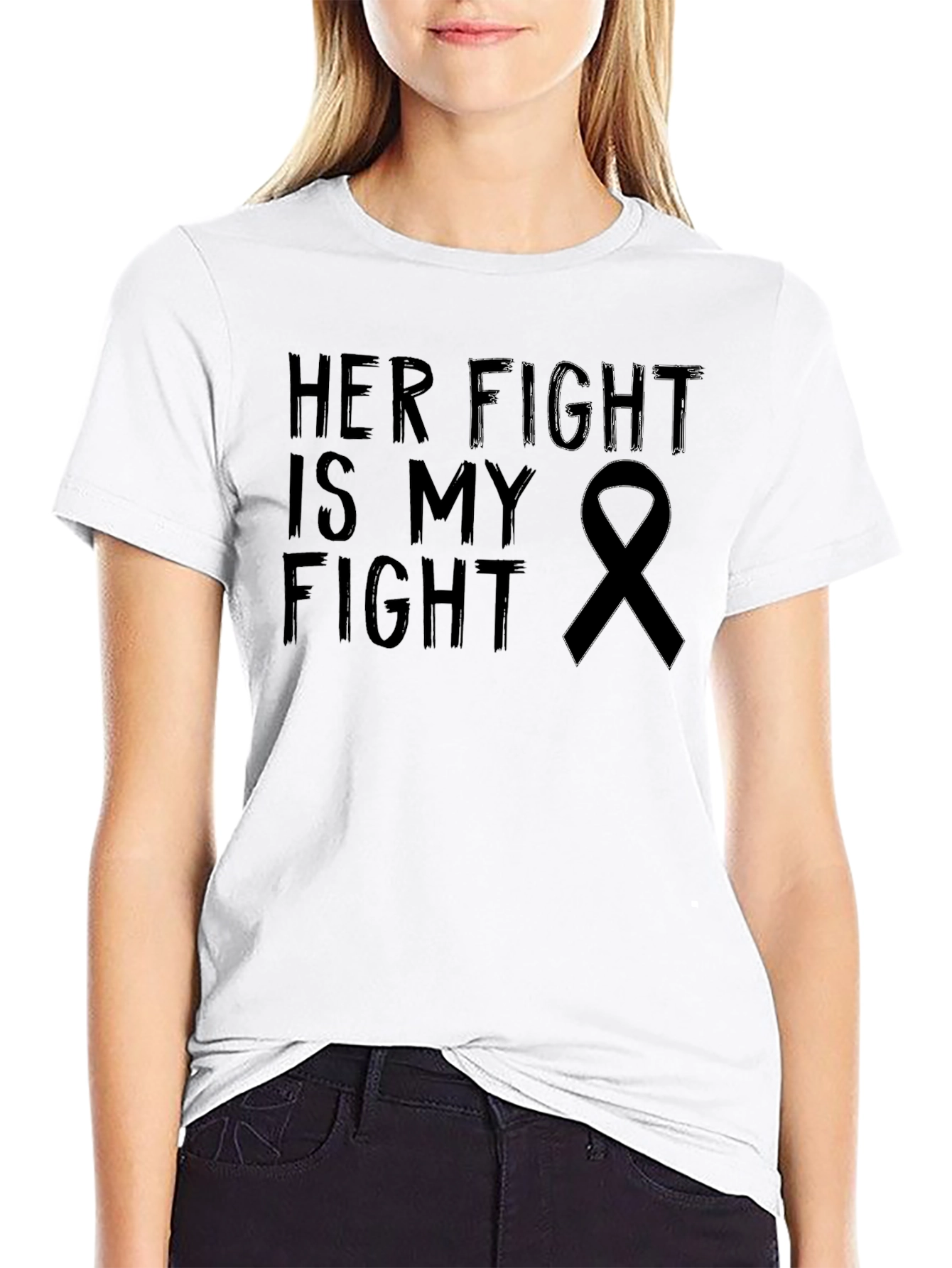 Black Her Fight is My Fight Awareness Ribbon T-Shirt view 9