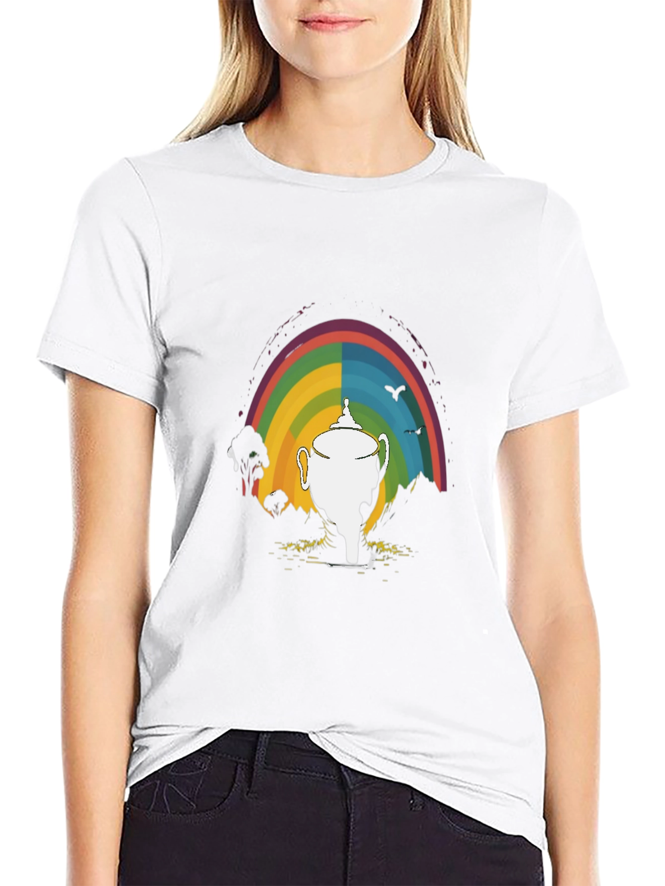 Black Rainbow Trophy Graphic Tee - Unisex Black T-Shirt view 9