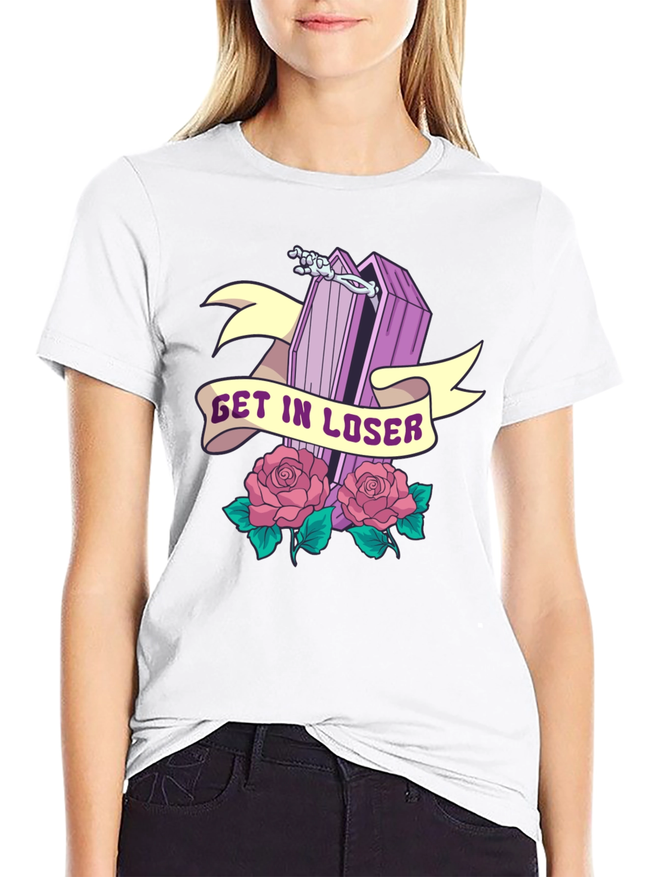Black Get In Loser Coffin Graphic T-Shirt view 9