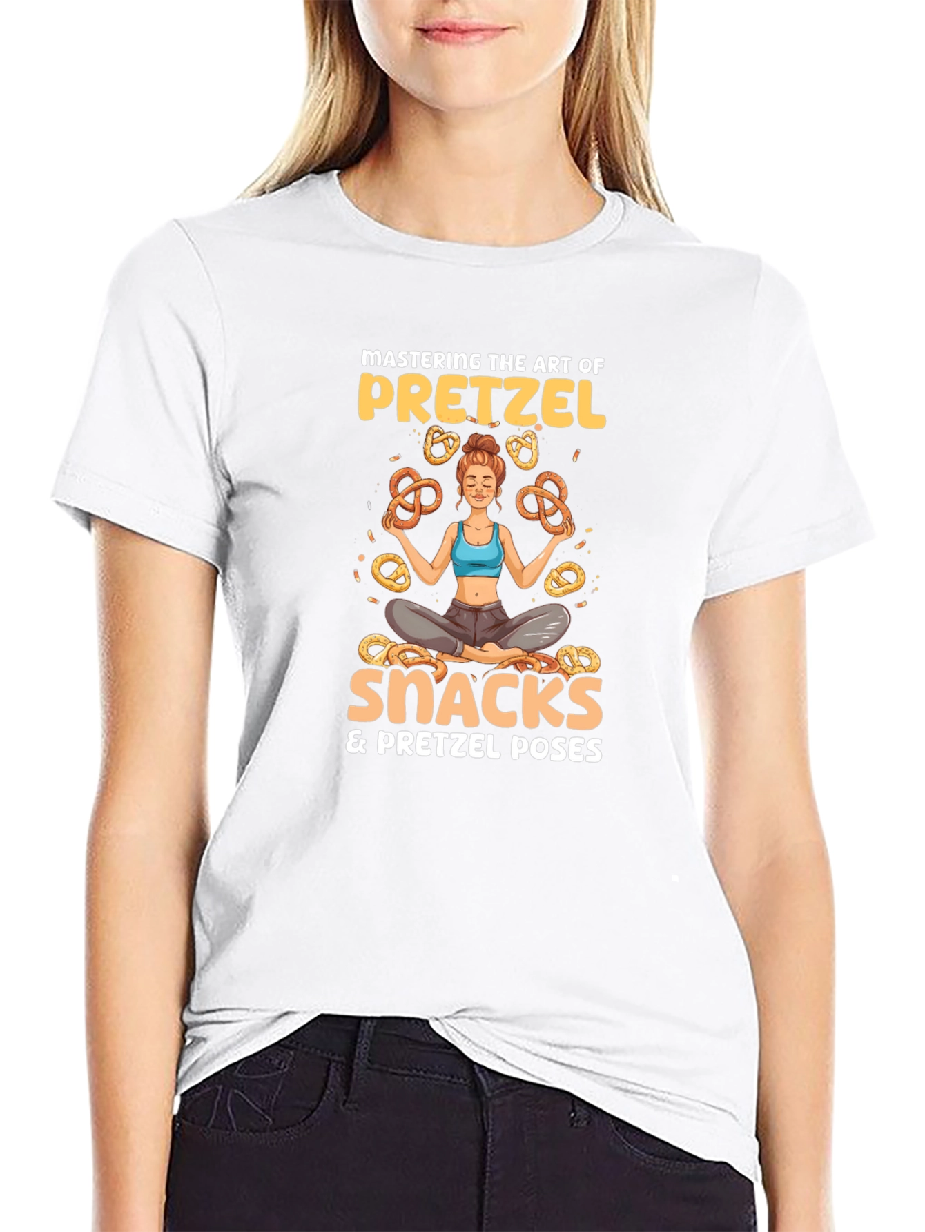 Black Pretzel Lover T-Shirt - Snacks & Yoga Poses view 9