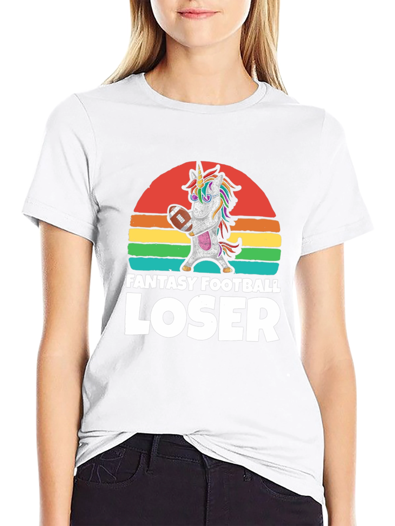 Black Fantasy Football Loser Unicorn T-Shirt view 9
