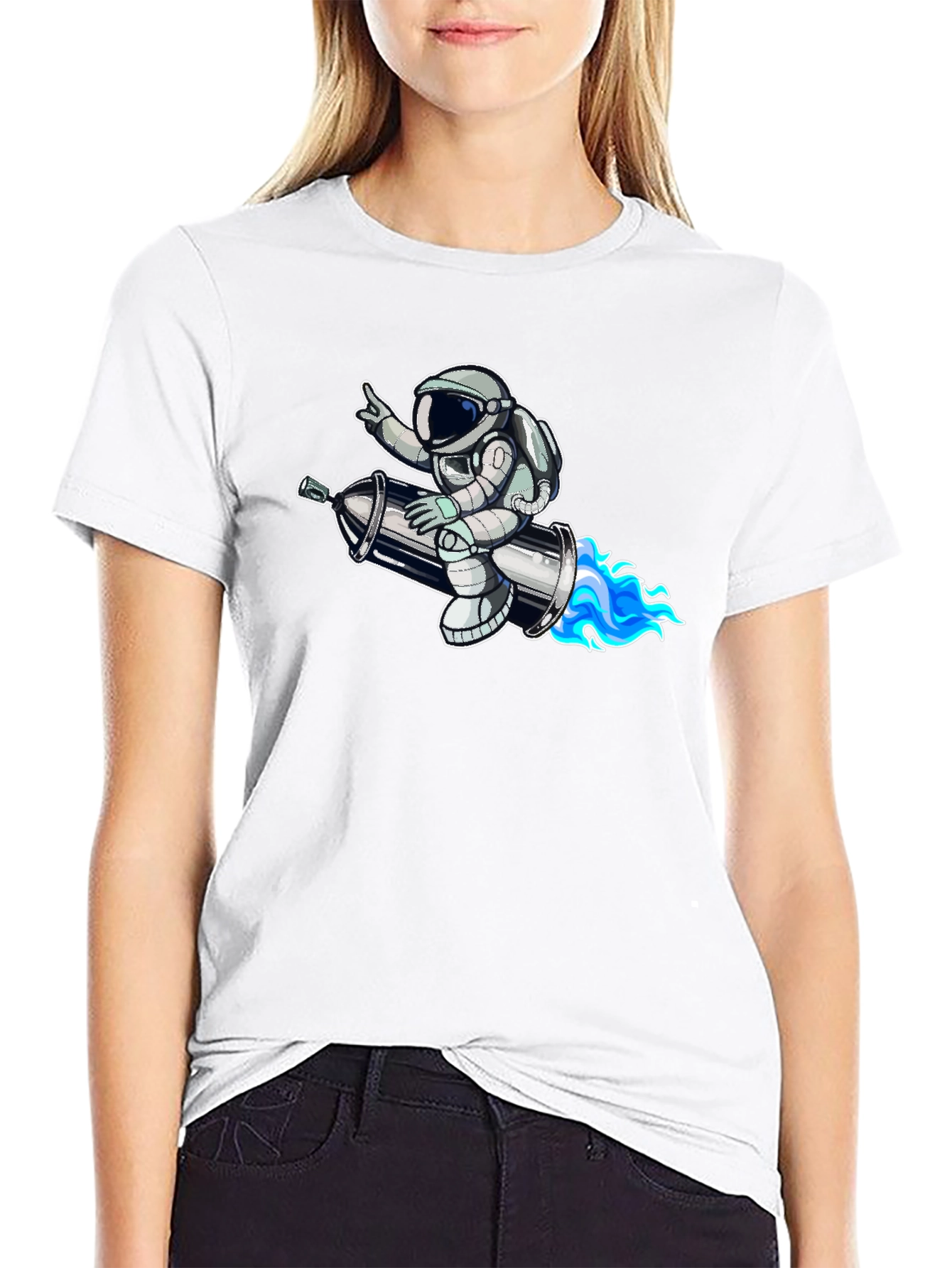 Black Astronaut on Rocket T-Shirt - Black view 9
