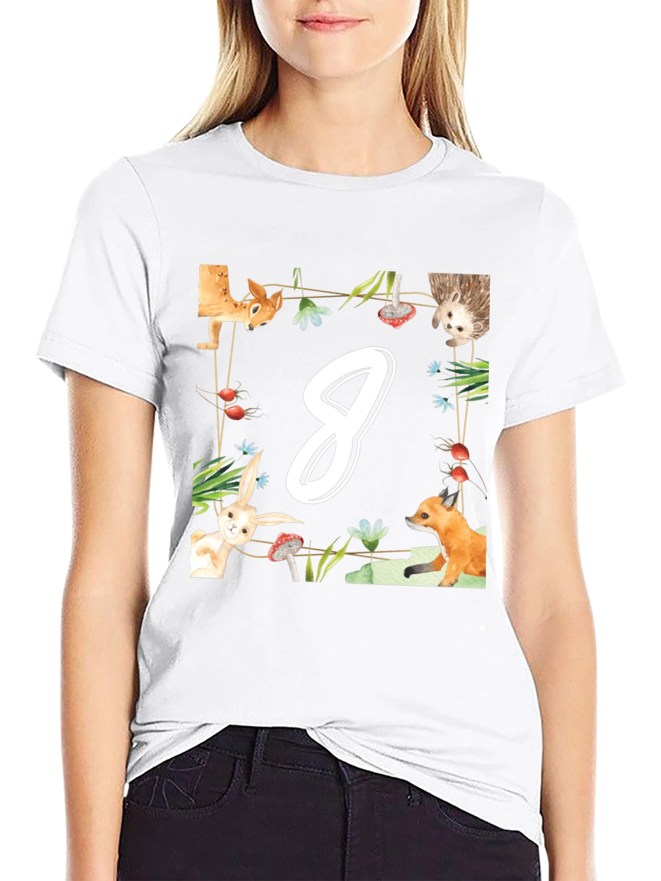 Black Cute Animal Number 8 Birthday T-Shirt view 9