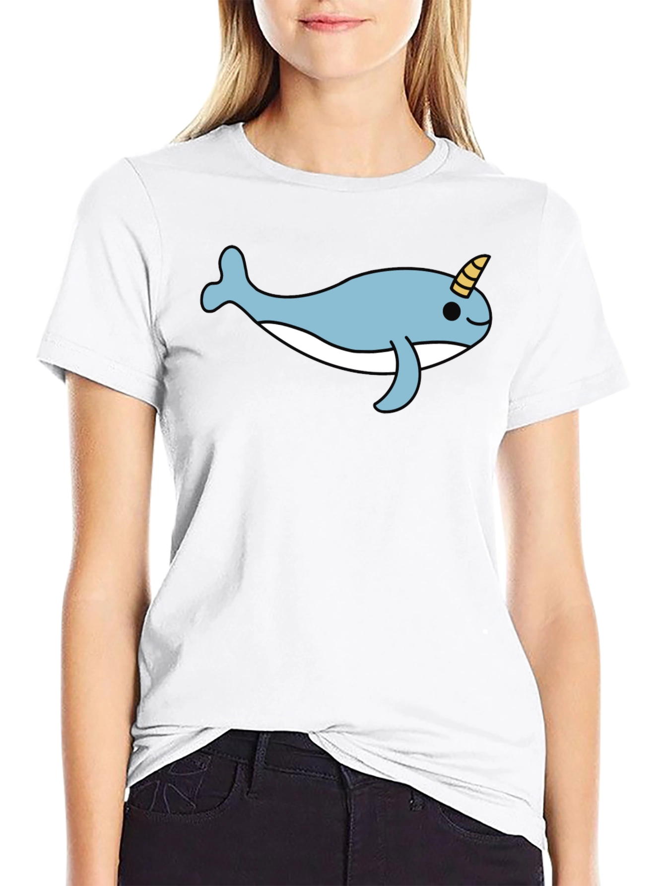 Black Cute Narwhal T-Shirt - Black Cotton Blend Tee view 9