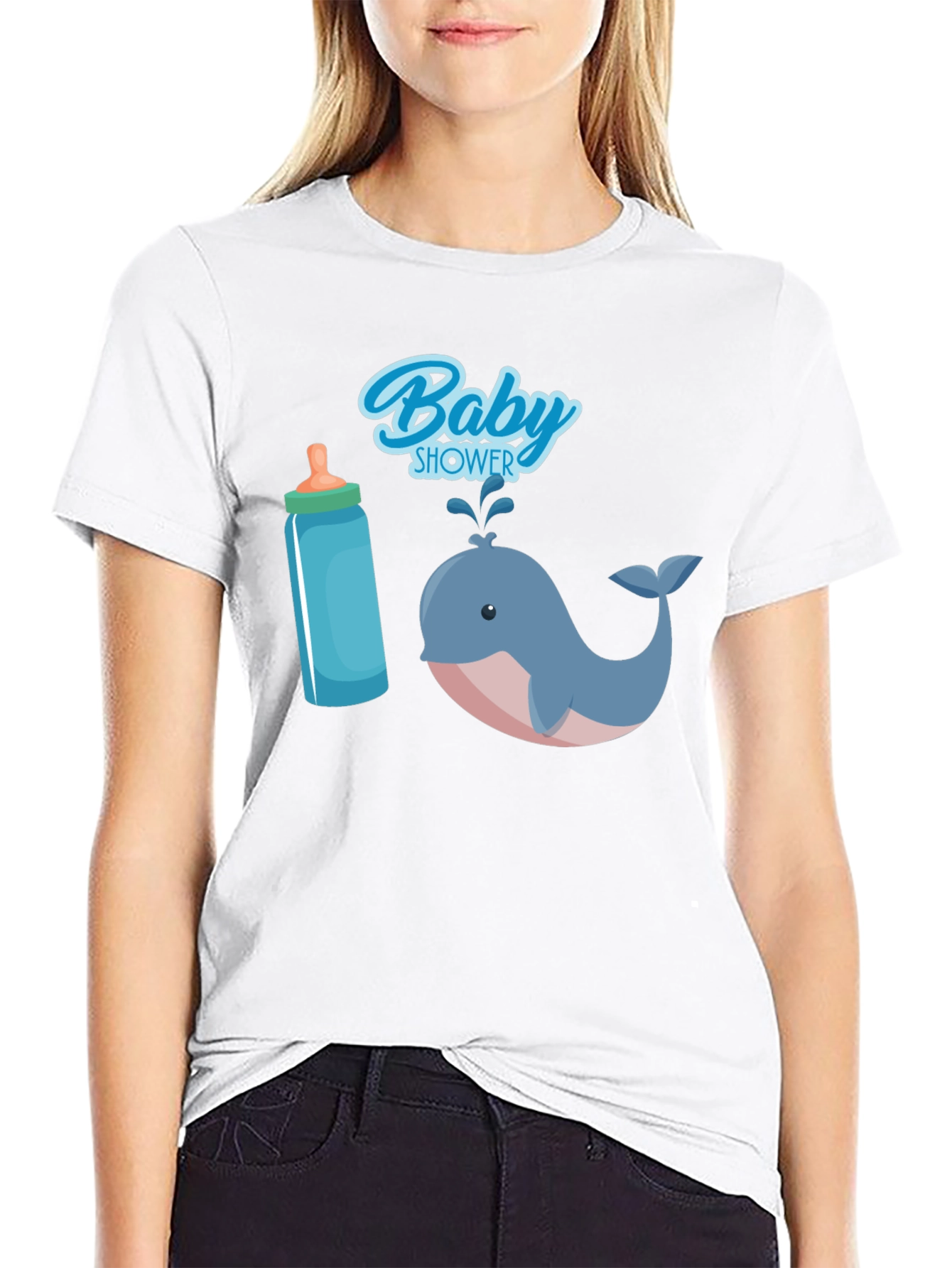 Black Baby Shower Whale T-Shirt view 9