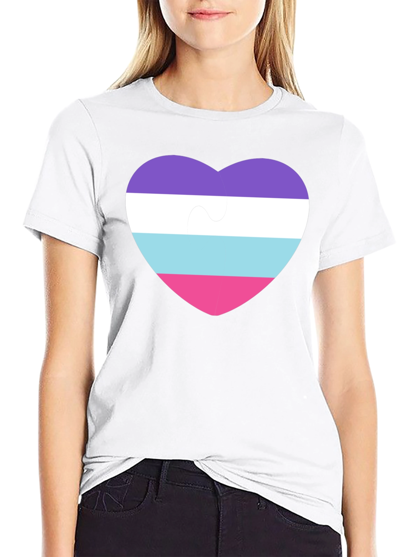 Black Omni Pride Heart Puzzle Piece T-Shirt view 9
