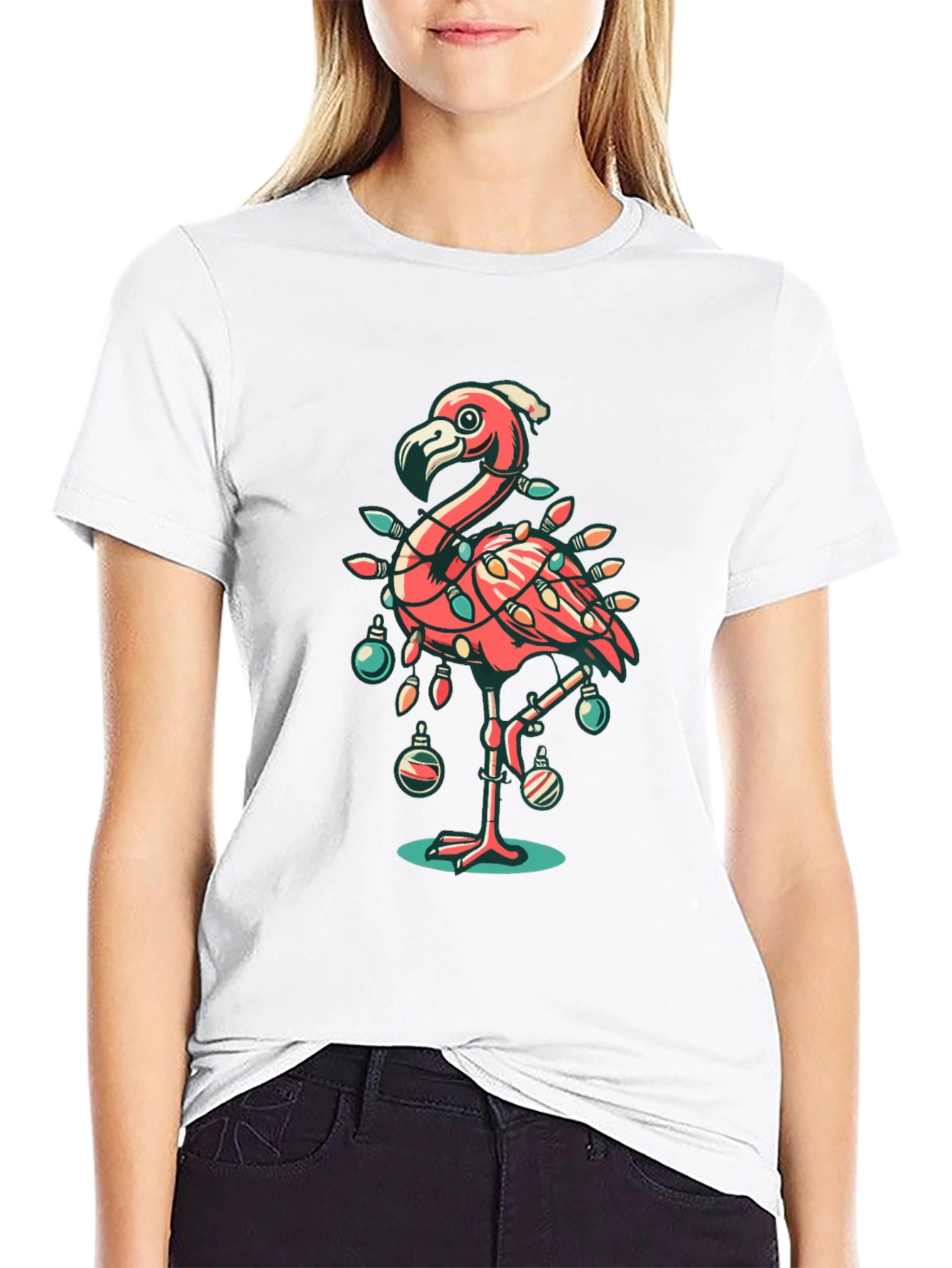 Black Festive Flamingo Christmas T-Shirt view 9