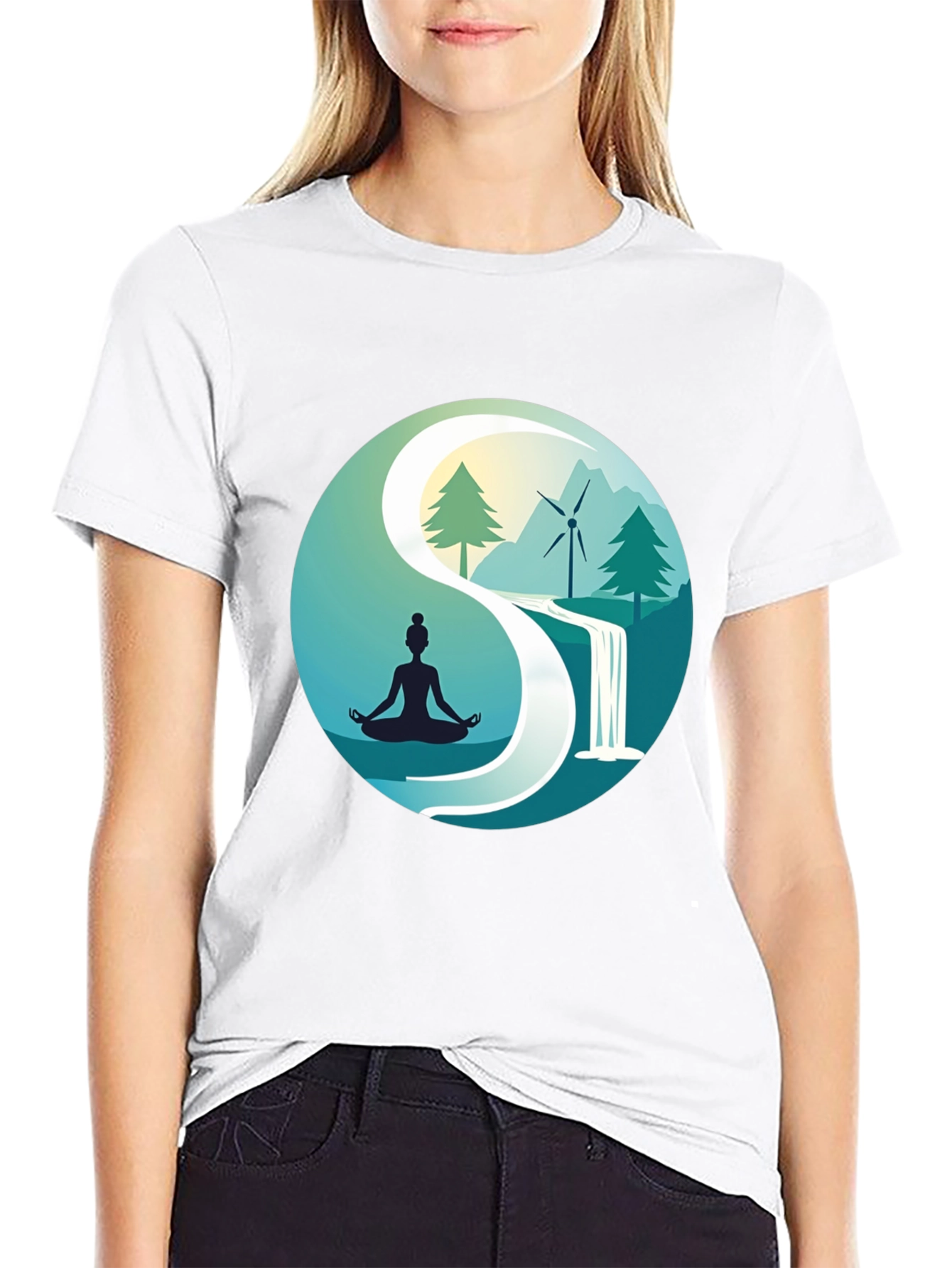 Black Nature Yin Yang T-Shirt - Meditation and Sustainability view 9