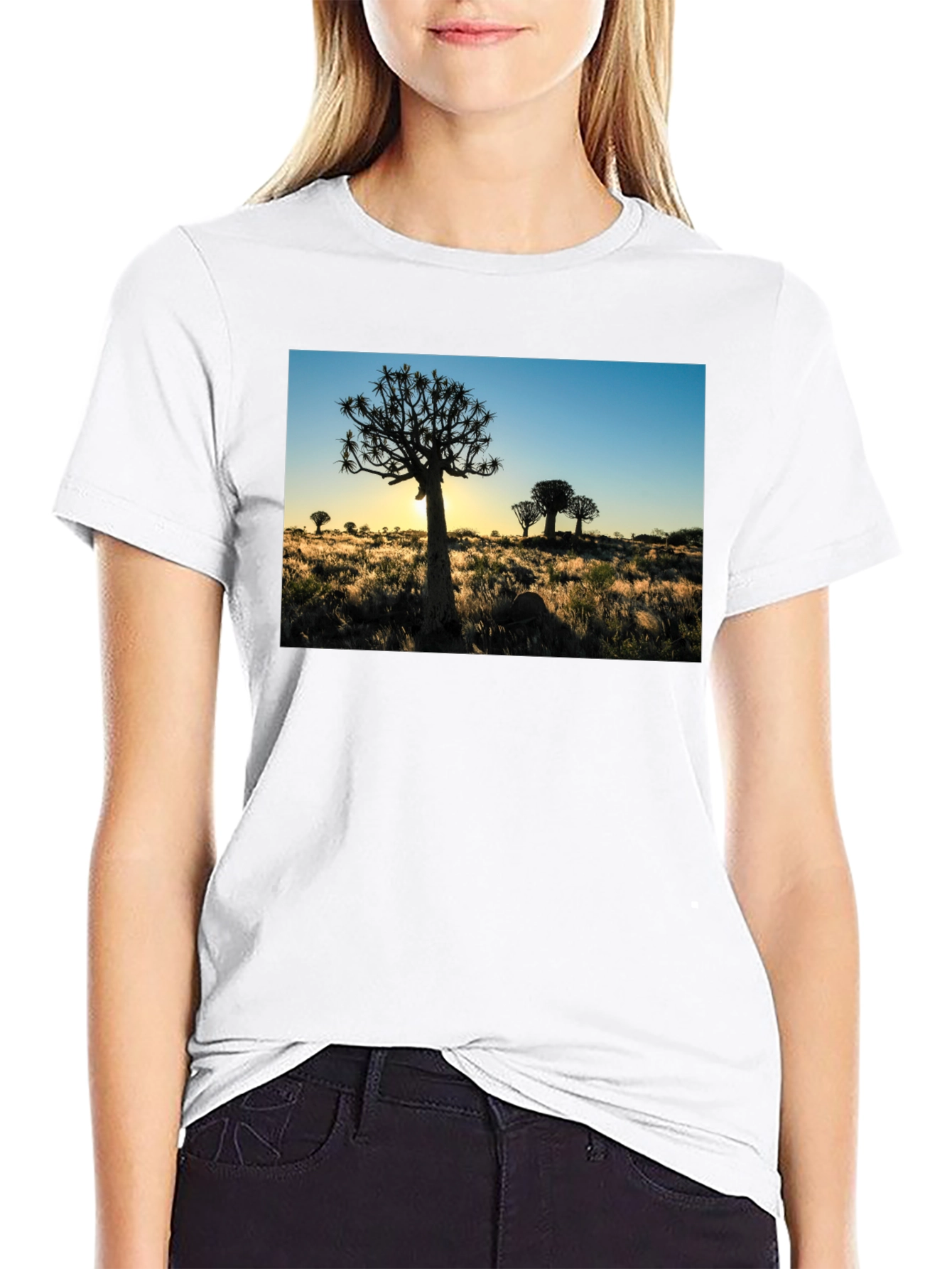 Black Silhouetted Tree Graphic Tee - Black Cotton Blend view 9