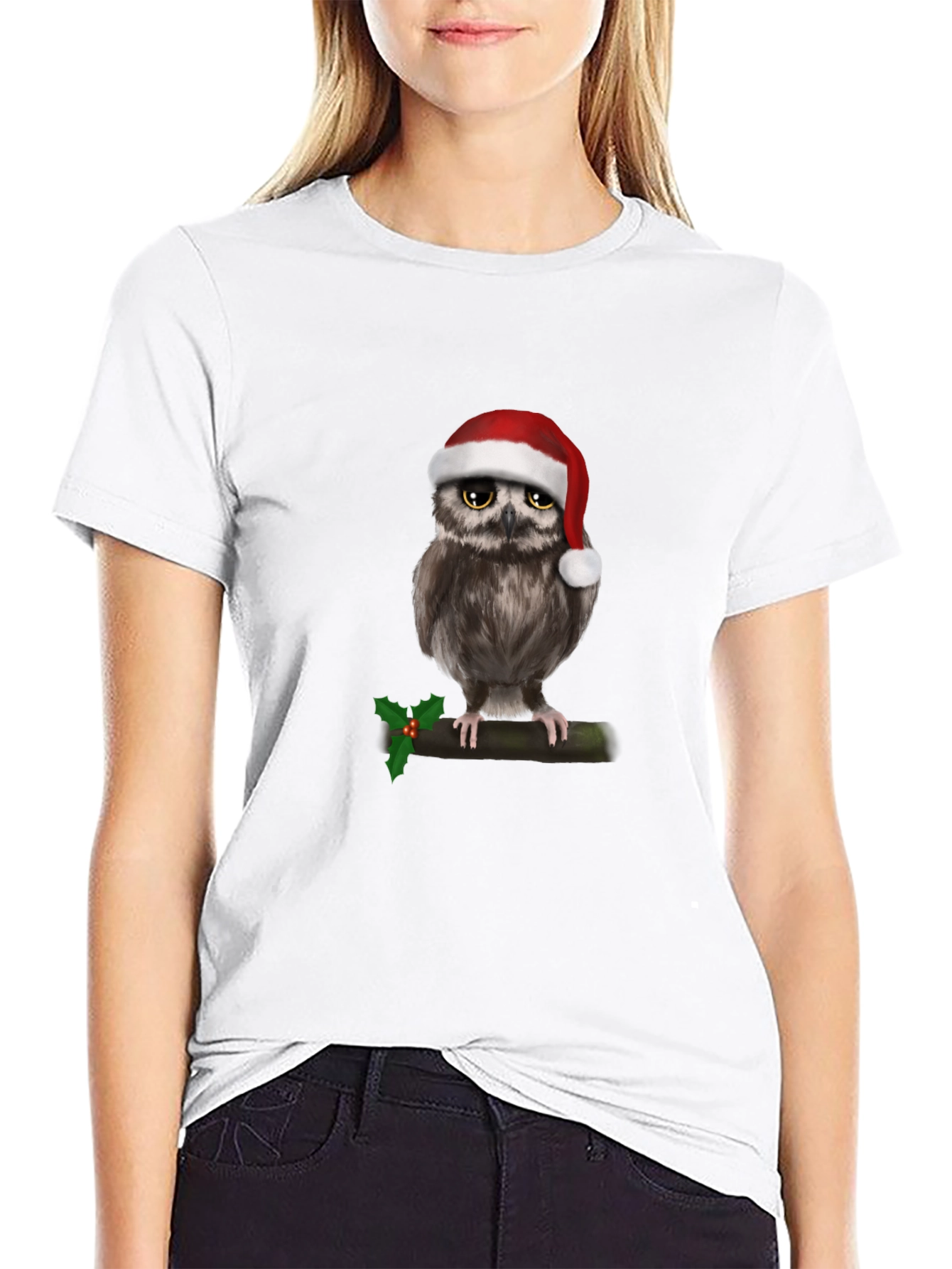 Black Festive Owl Christmas T-Shirt view 9