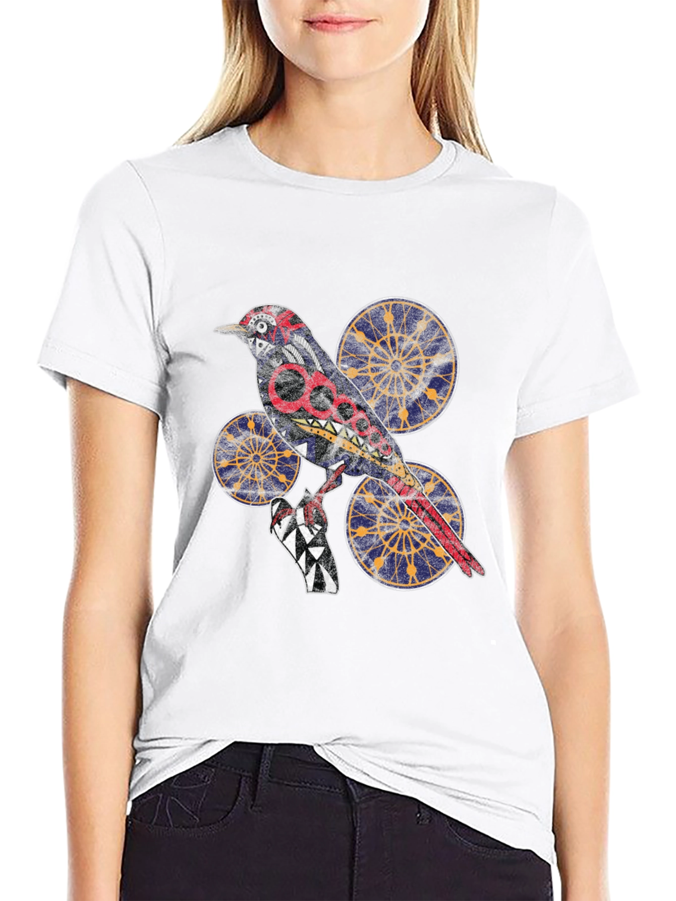 Black Graphic Bird Print T-Shirt - Unique Artistic Design view 9
