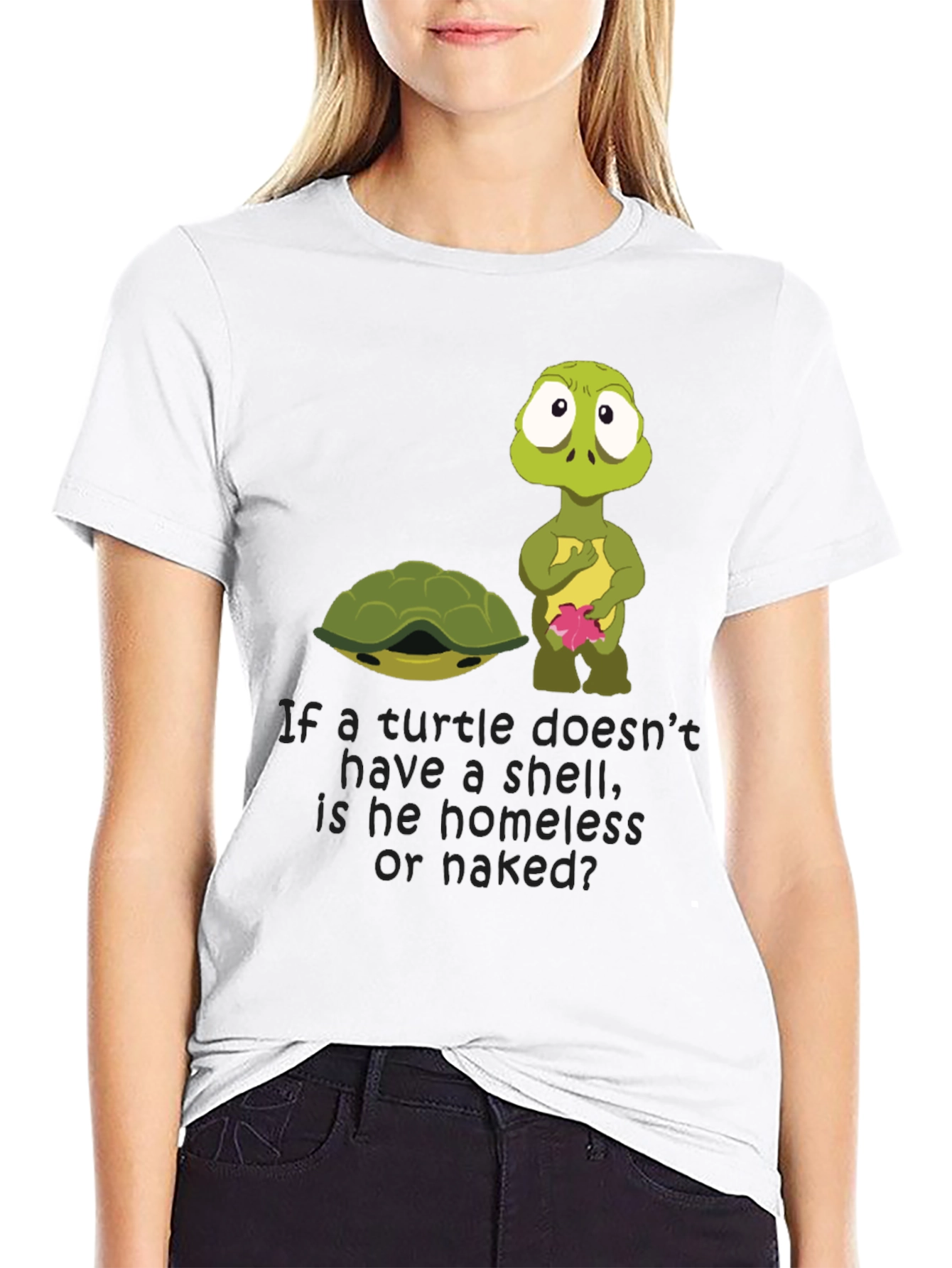 Black Funny Turtle Shell Homeless Naked T-Shirt view 9