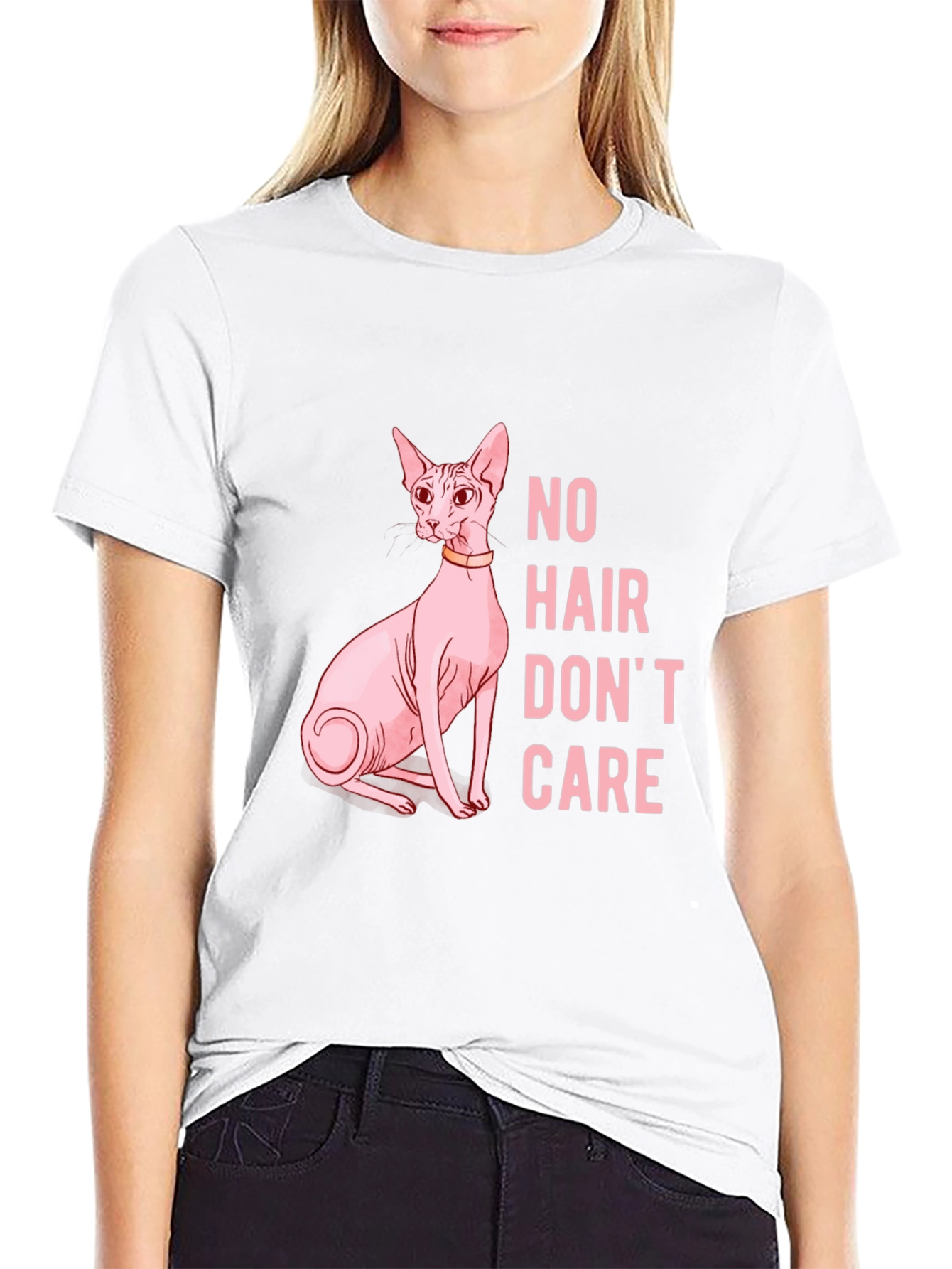 Black Hairless Cat Lover T-Shirt - Funny No Hair Don't Care Tee view 9