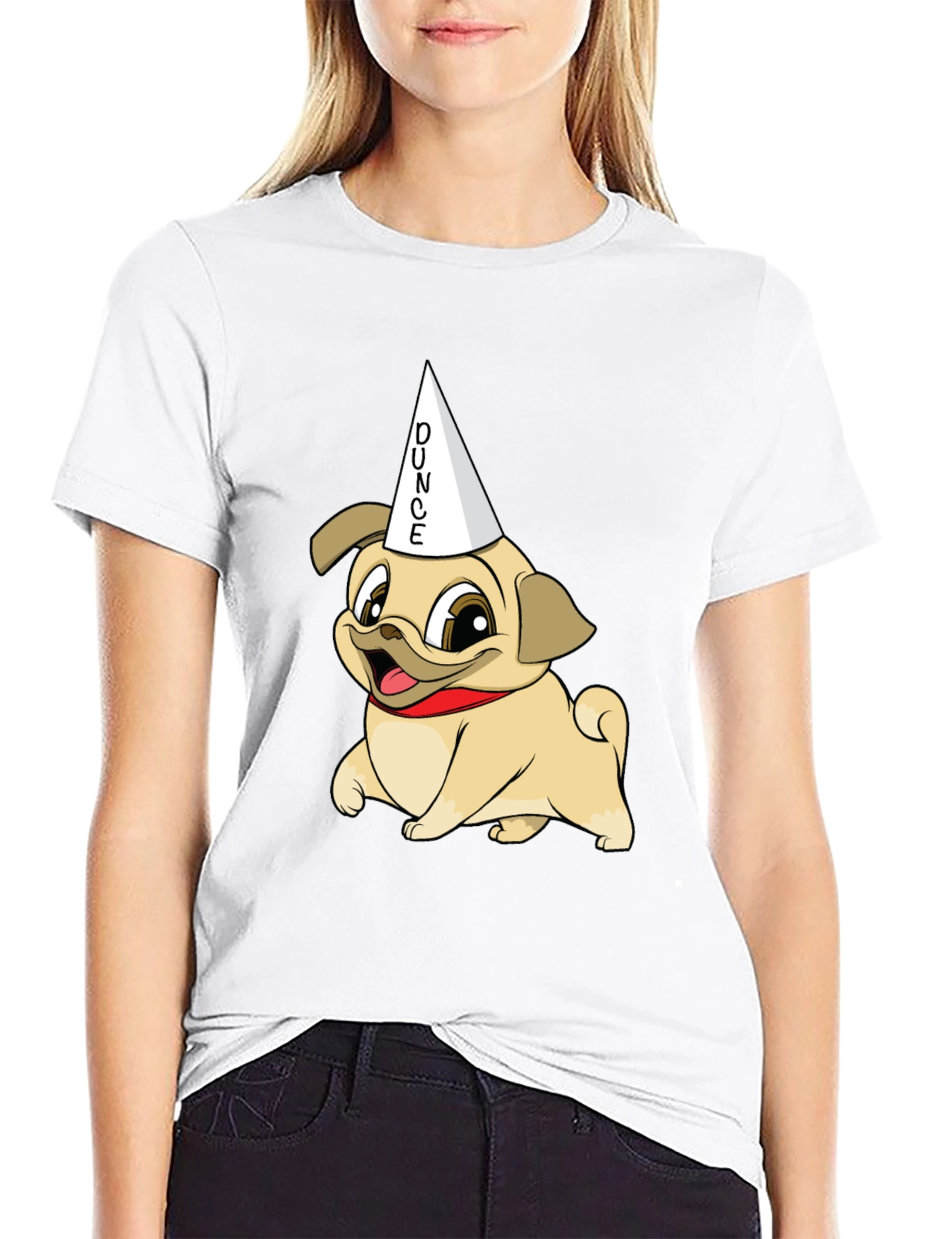 Black Dunce Pug Graphic Tee - Funny Dog Shirt view 9