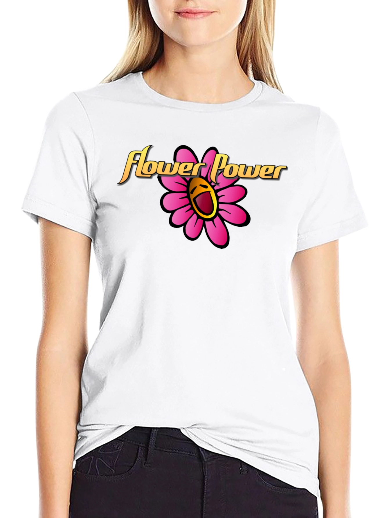 Black Flower Power Graphic Tee - Black Cotton Shirt view 9